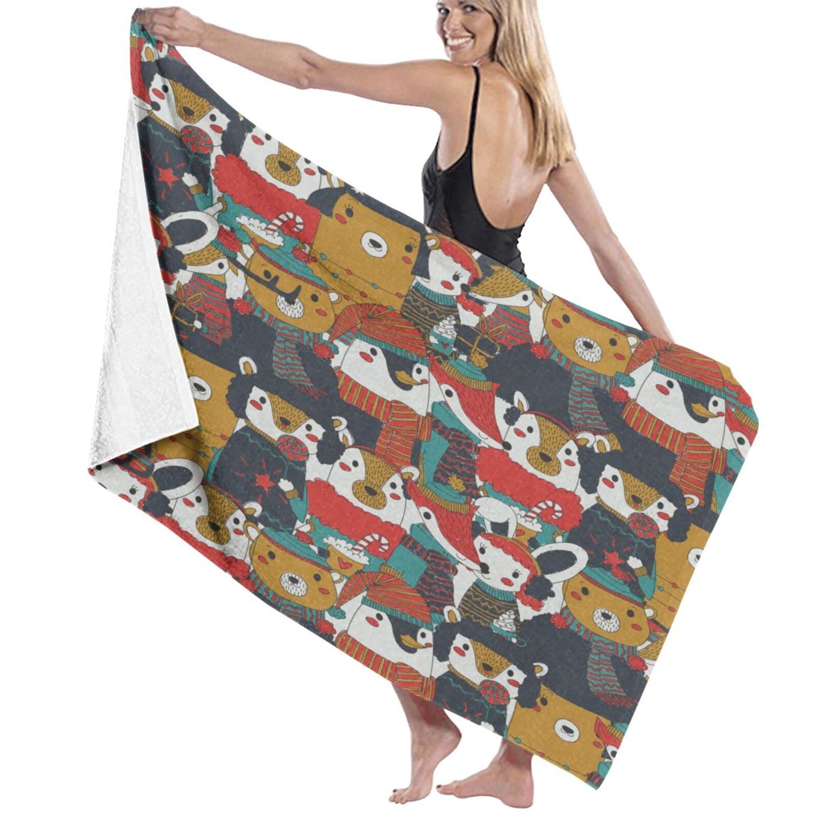 Serviette de bain 80 x 130 cm drap douche microfibre léger Noël design hiver