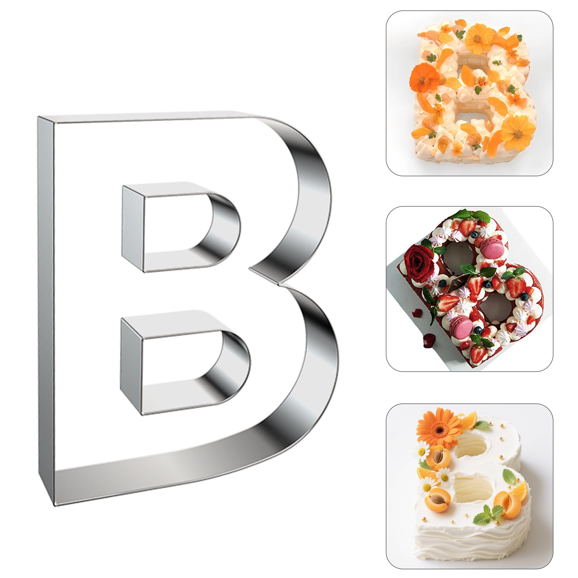ZADE 8 Inch Alphabet B Cake Mousse Mold 304 Stainless Steel Large Size Letter Alphabet Tiramisu Cheesecake Mold Bakeware 3D Cake Dessert Baking Pan for DIY Birthday Wedding Party