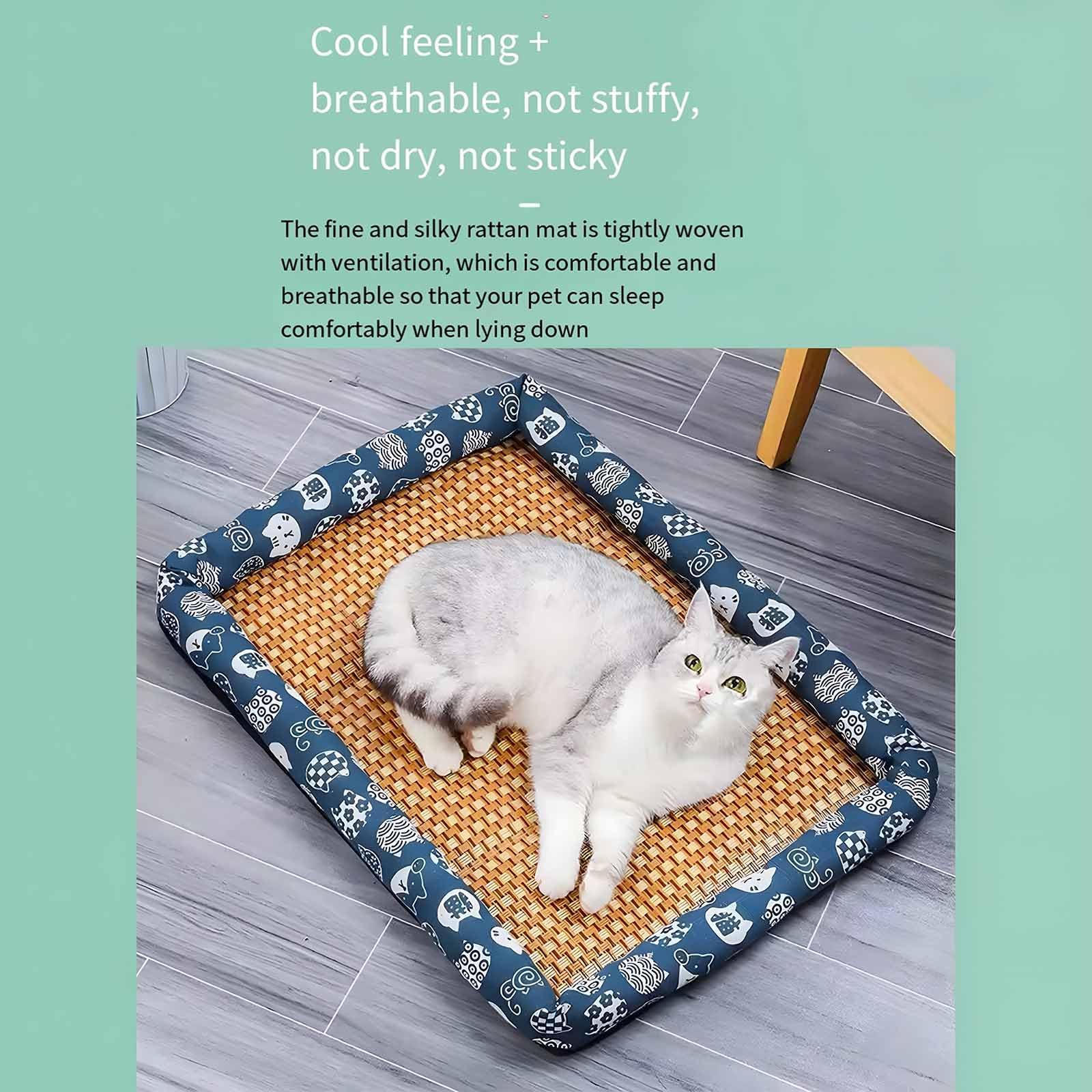 سرير تبريد للحيوانات الاليفة من اكس سبرينج، سرير صيفي مريح للقطط مقاس 50×40 سم مع سياج وسادة، بساط تبريد للكلاب مع بساط من الراتان الثلجي، بساط نوم للحيوانات الاليفة داخلي جيد التهوية لسرير الكلاب