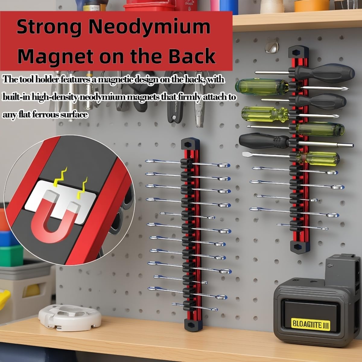 2 Pz Barre Magnetiche per Attrezzi, 40cm Porta Attrezzi Magnetico con 12 Clips da 1-7mm Barra Magnetica Portautensili Organizzatore di Bussole Porta Bussole Magnetiche per Garage Officina