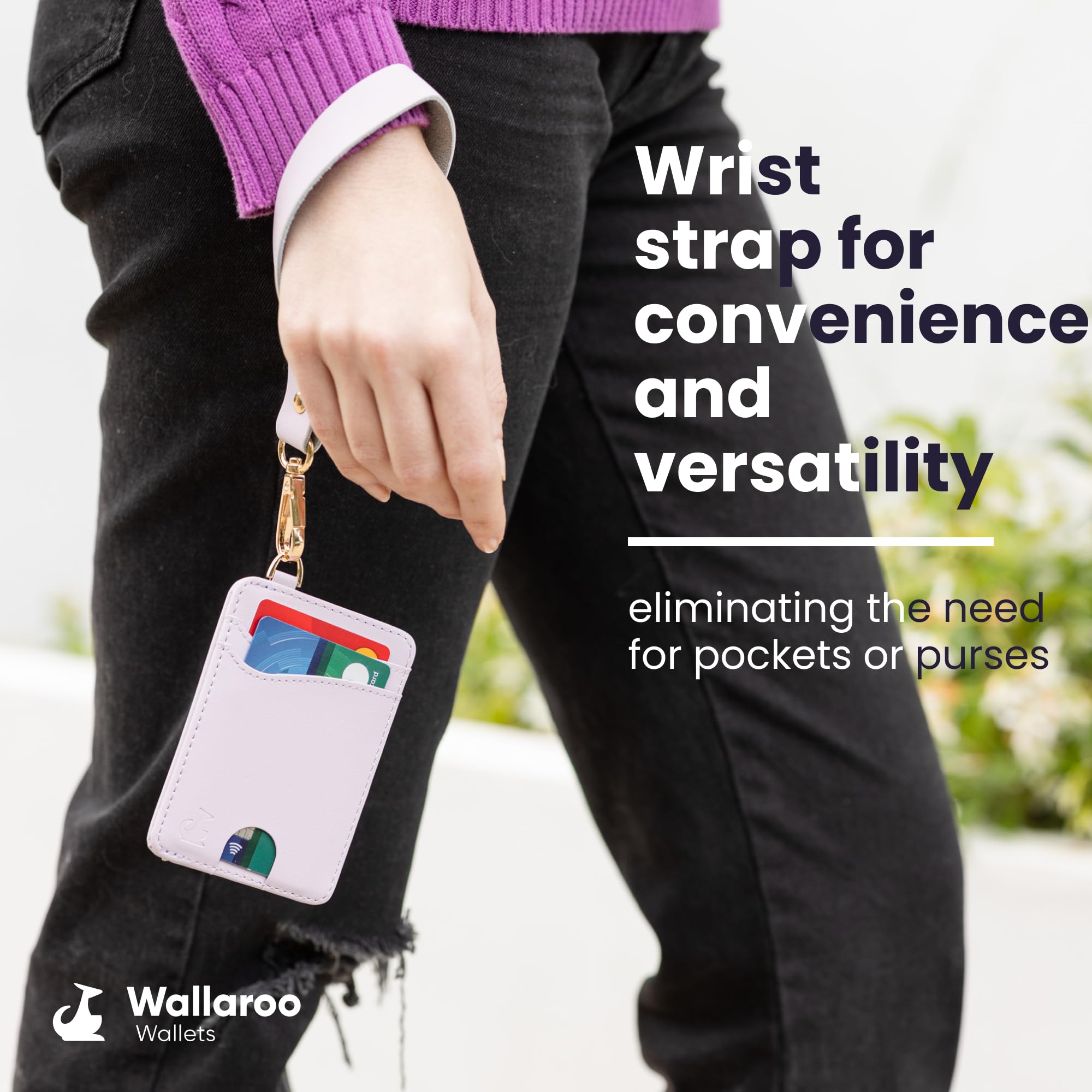 Premium Leather Women's Wristlet Wallet Slim Card Holder for Credit Cards, ID, and Cash - Minimalist Slim Style with Non-Slip Lining and Wrist Strap Lavender Pink