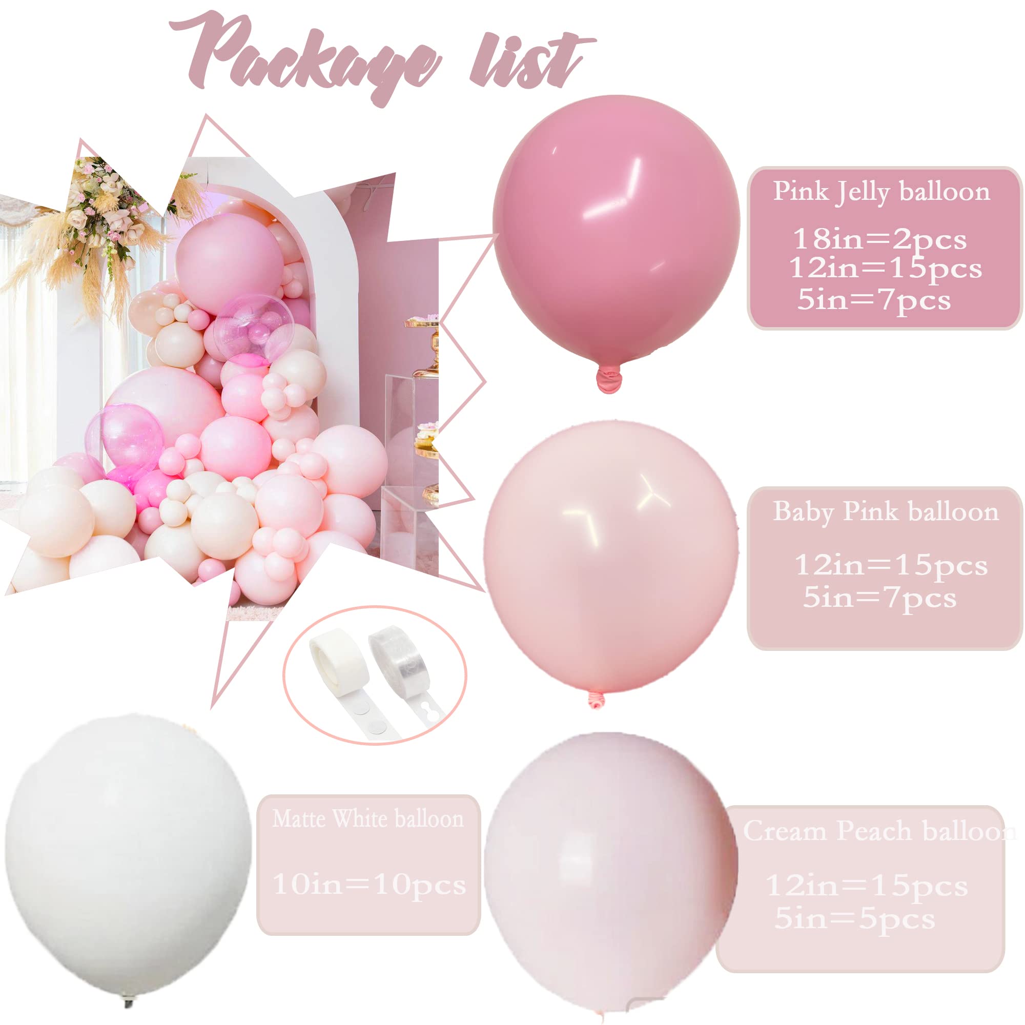 Pink & White Balloon Arch Kit - 100PCS Pastel Birthday Decor For Girls Baby Shower & Princess Parties