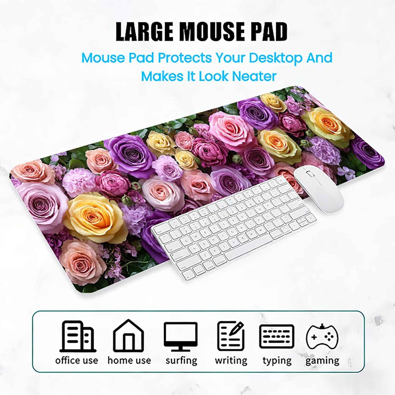 Lejnlnng Podkładka pod mysz do gier XXL, 120x60cm - fabryczna mata na biurko, wodoodporna podkładka pod mysz XL wielokolorowa, antypoślizgowa gumowa podkładka pod mysz z przeszytymi krawędziami do