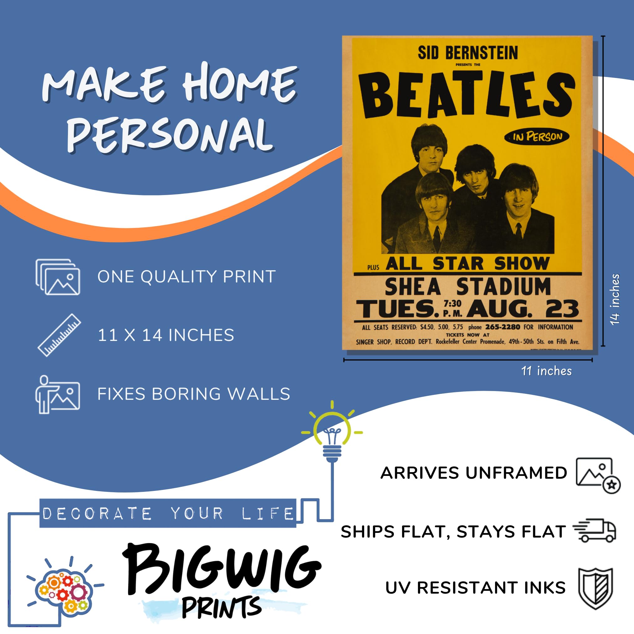 Amazon.com: BigWig Prints The Beatles 1966 Shea Stadium NYC