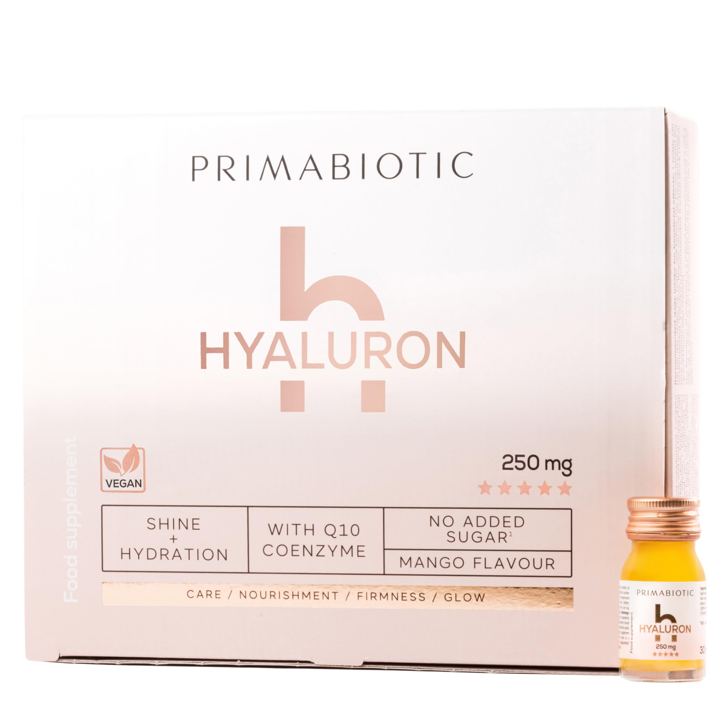 PRIMABIOTICHyaluronic Acid 250mg - Mango Flavor 30 Shots x30ml | Vegan, Deep Hydration, Anti-Aging and Skin Elasticity Support - Beauty Drink for Hydration, Smoothness and Firmness