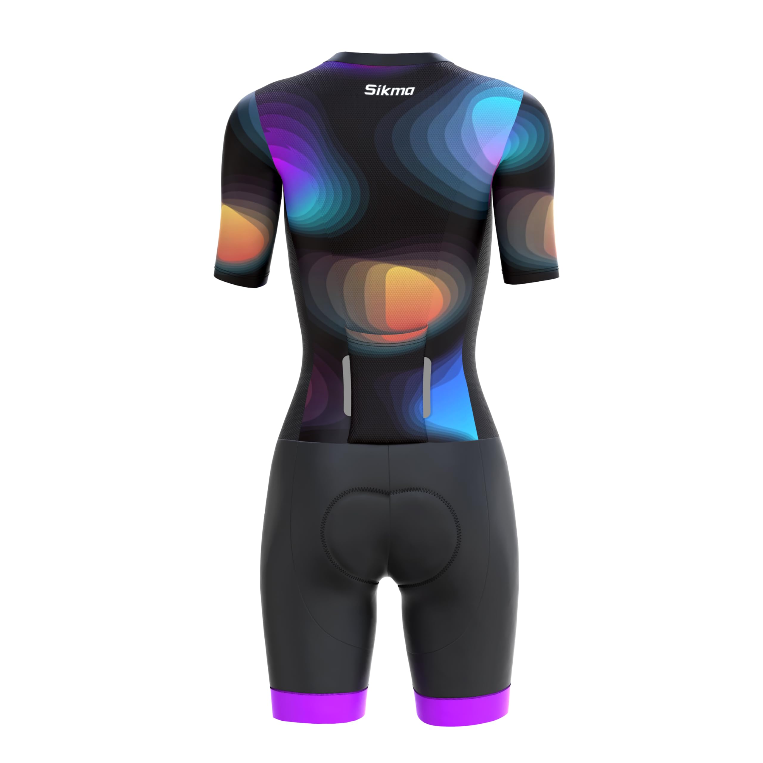 Sikma Tuta da triathlon da donna a mezza manica in rete traspirante imbottita con catarifrangente ad alta visibilità, una tasca posteriore e fasce elastiche per le gambe