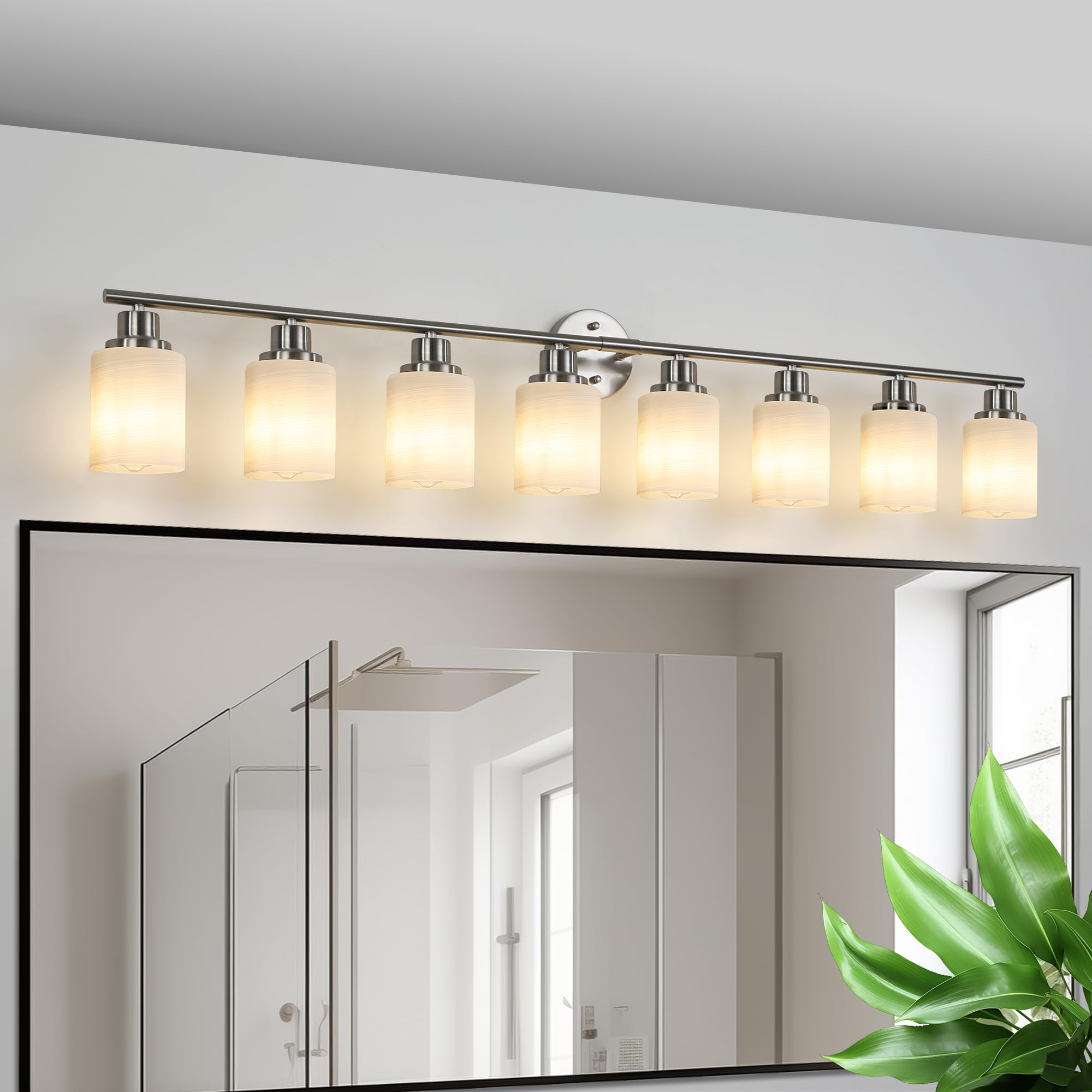 VDOQTLJT Modern 8-Light Vanity Wall Sconce for Bathroom and Hallway Lighting Brushed Nickel Finish with Frosted Glass