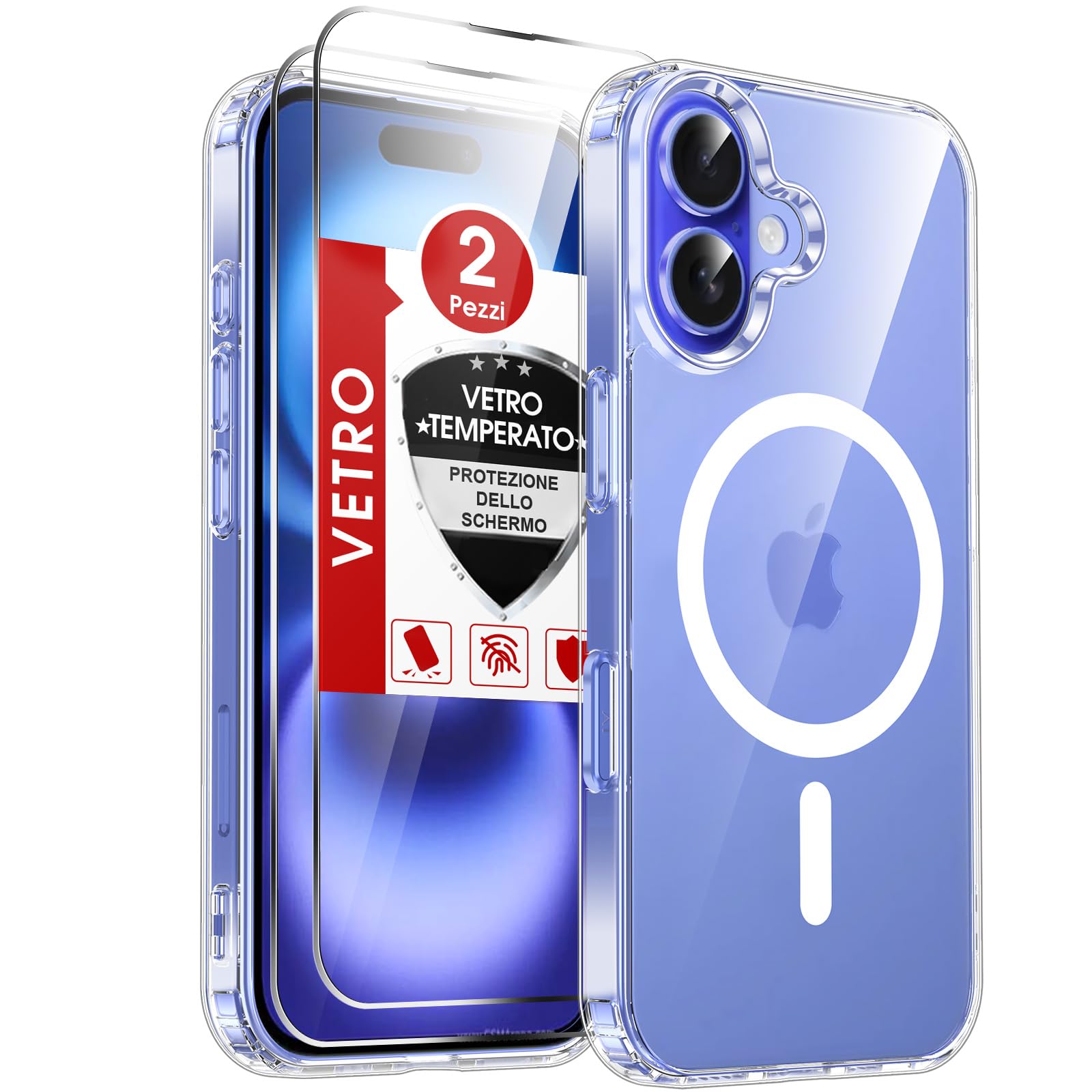 LeYi Cover Magnetica per iPhone 16 Trasparente Custodia con 2 Pezzi Vetro Temperato [Compatibile con MagSafe]Protezione Fotocamera TPU Bumper Antiurto Protettiva Originale Case per Telefono iPhone 16