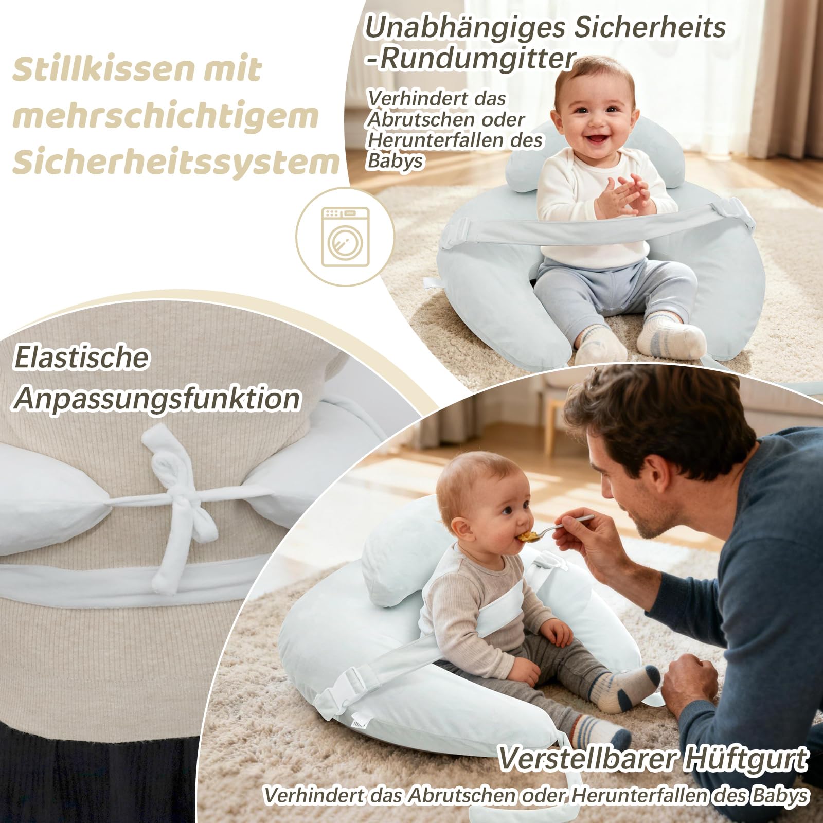 Kleines Stillkissen, Aufblasbares Stillkissen Mond Ideal für Reisen, Nursing Pillow mit Gurt für Rückenentlastung Unterstützt, Stillen und Flaschenfütterung (Grün)