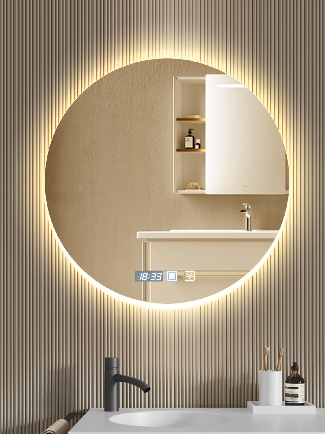 Miroir de Salle de Bain 600mm avec Éclairage Réglable 3000K 4000K 6500K | Interruttore Touch Fonction Minuteur IP44 Étanche avec Lumière pour Salle de Bain Hôtel