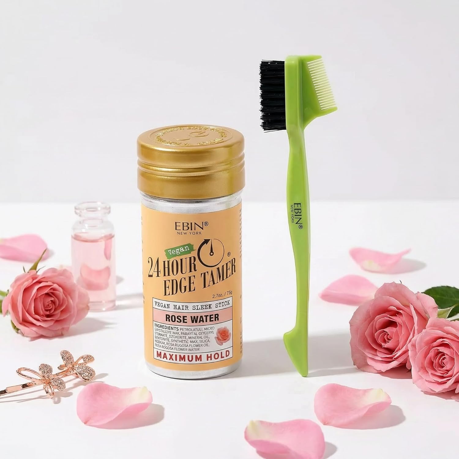 Vegan Hair Sleek Stick – 3 Count – 24hour Edge Tamer 3-in-1 Brush & Comb – Edge Control for Slick Back Hairstyles – Hair Sleek Stick for Flyaways and Baby Hair