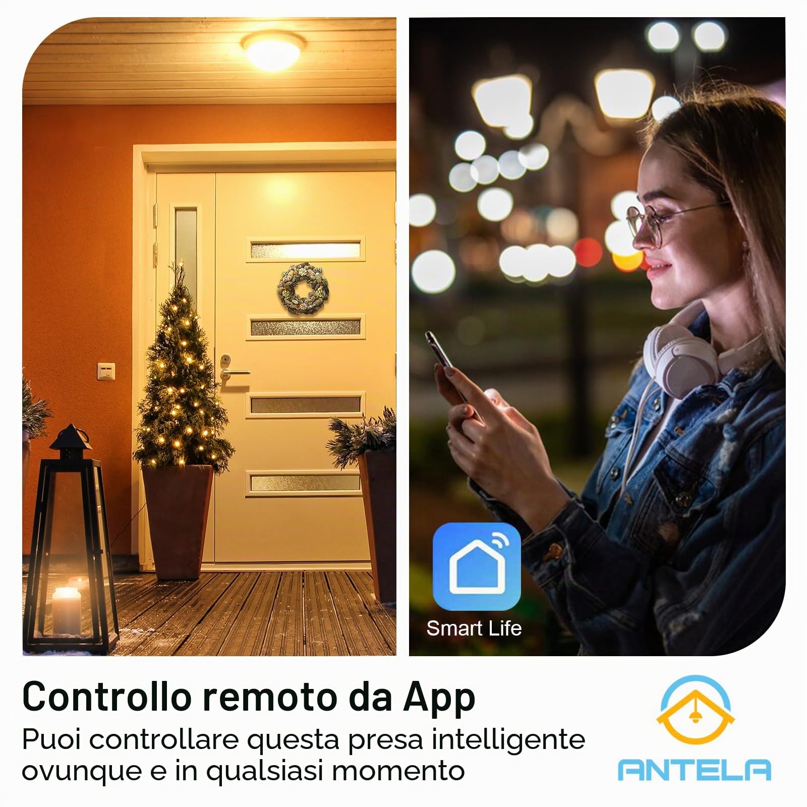 ANTELA Presa Smart Wifi per Esterno Smart Plug con Monitoraggio Energetico | IP44, 16A 3680W, Compatibile con Alexa/Google Home, Telecomando, Timer, 2,4 Ghz Wifi, 2Pz