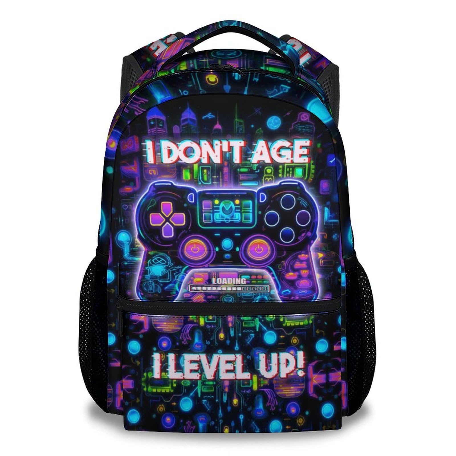 Eccustomized Gaming School Backpack for Boys - 17 Inches Cool Gamer Bookbag for Kids - Black Video Game Backpacks for Middle School