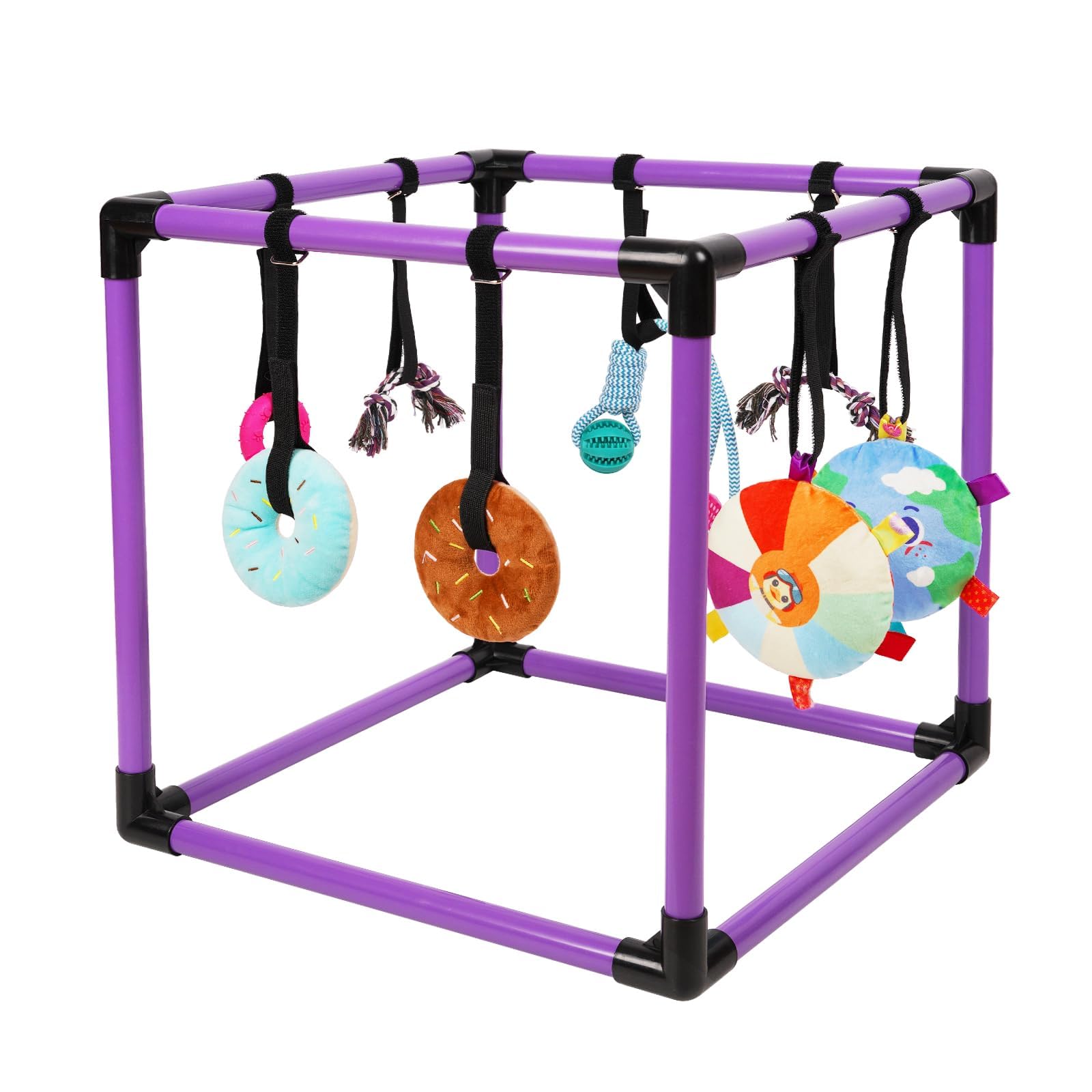 Liitrton Gimnasio de Juego para Cachorros – Gimnasio de Juego para Perros pequeños con 8 Juguetes Colgantes, Gimnasio Interior de la Selva con Juguetes interactivos de enriquecimiento para Perros | Marco de PVC de 19.5 x 19.5 x 19.5 pulgadas, gimnasio int