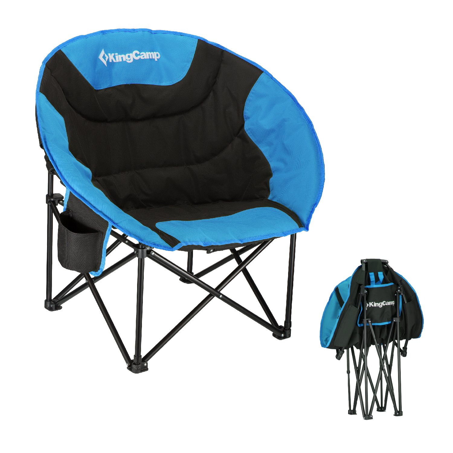 KingCamp Oversized Moon Chairs Padded Seat Supports 300lbs for Adults, Comfy Portable Folding Saucer Chair with Cup Holder and Carry Bag, Blue Green and Red