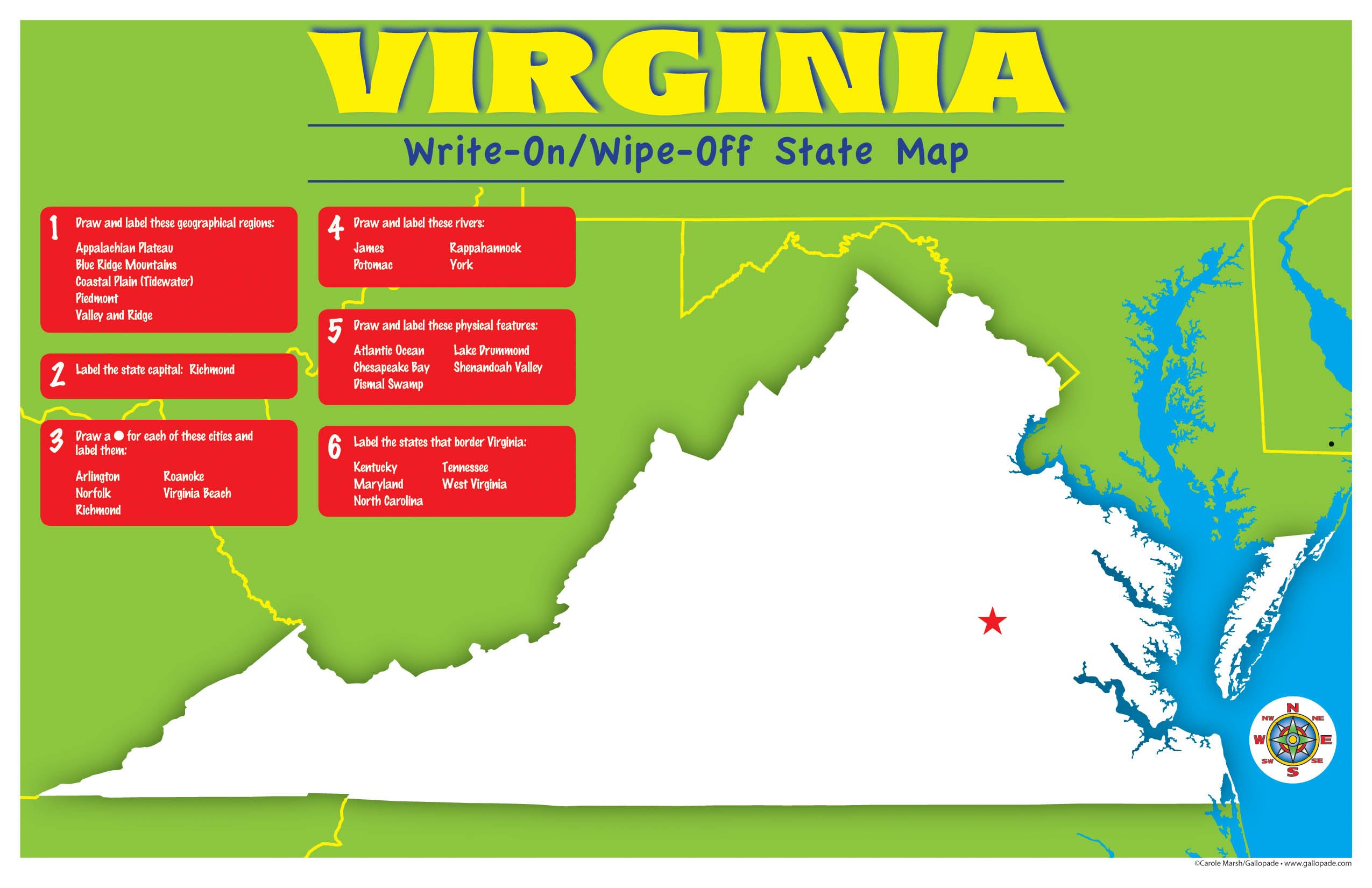 Gallopade Publishing Group Virginia Write-On/Wipe-Off Desk Mat, State Map (9780635107237) Large