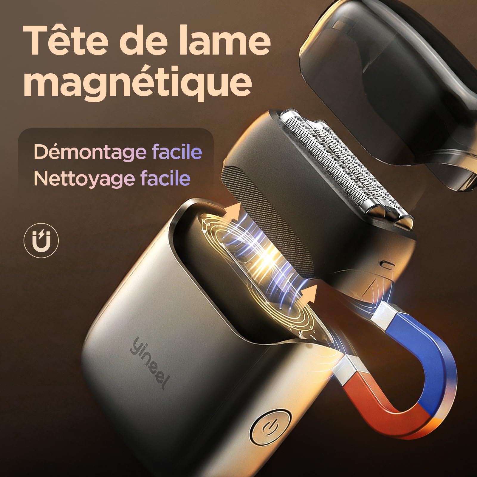 Rasoir Electriques Hommes, Yineel VT100 Mini Rasoir à Lames avec 3 Lames Flottantes, Étanche IPX7, USB-C Recharge, Compact et Portable, avec Étui de Rangement, Cadeau pour Hommes