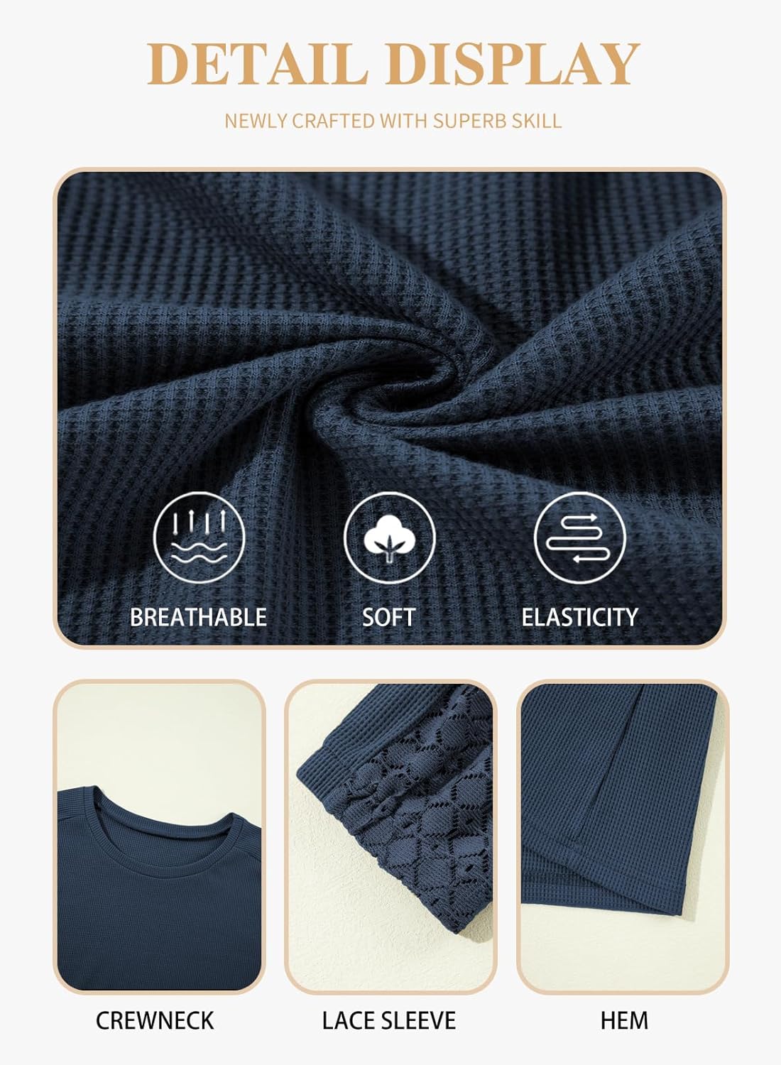 Eytino Womens Plus Size Tops Lace Long Sleeve Waffle T Shirts Casual Crewneck Tunic Tops(1X-5X) - Image 5