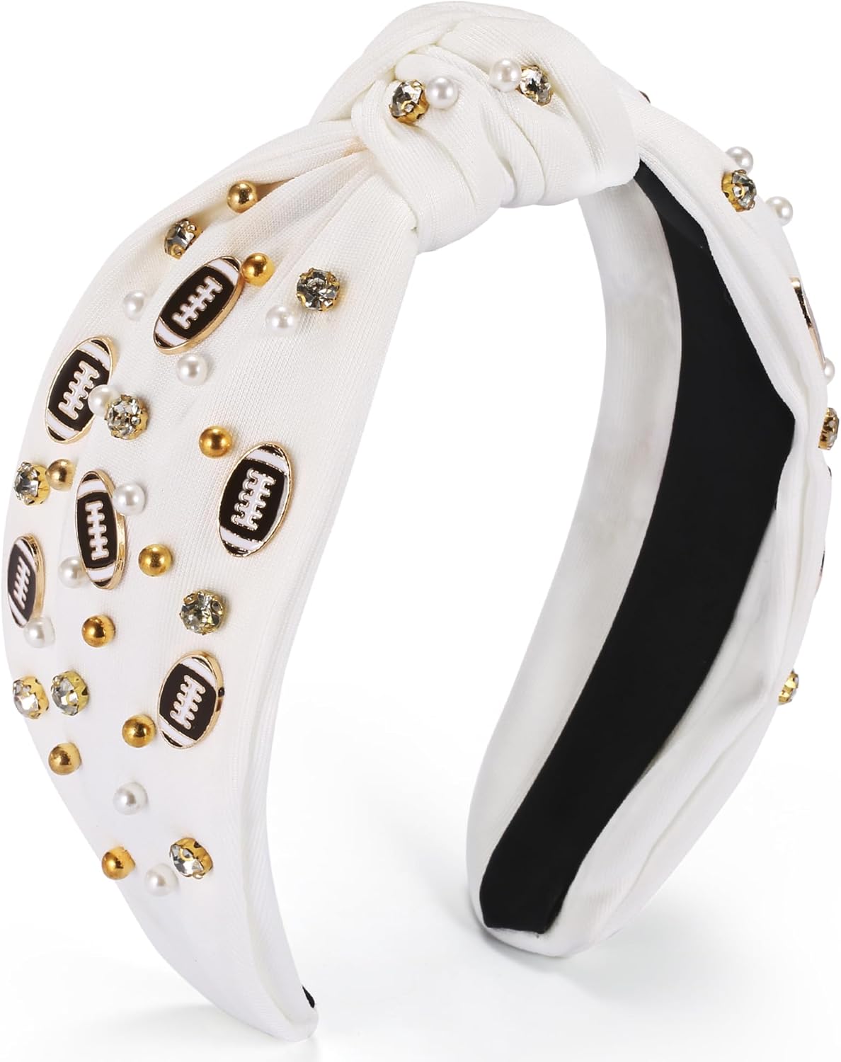 WOPYETA Football Headband for Women Pearl Rhinestone