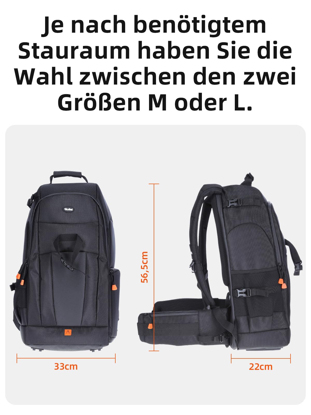 Rollei 20292 Fotoliner Fotorucksack L I großer Kamerarucksack I Daypack I inkl. Laptop-Fach,Regenschutz und Handgepäck tauglichen Maßen I Schwarz