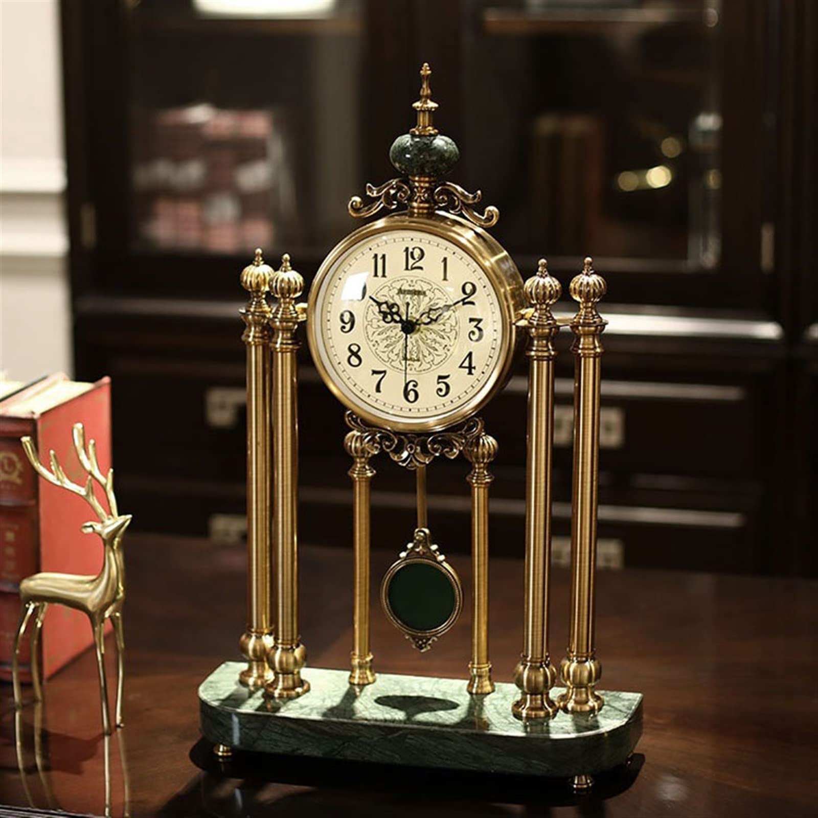 Tischuhr Luxus-Schwenkuhr, Wohnzimmer, Veranda, Dekoration, Uhr, Ornamente, große stille, Marmorsockel