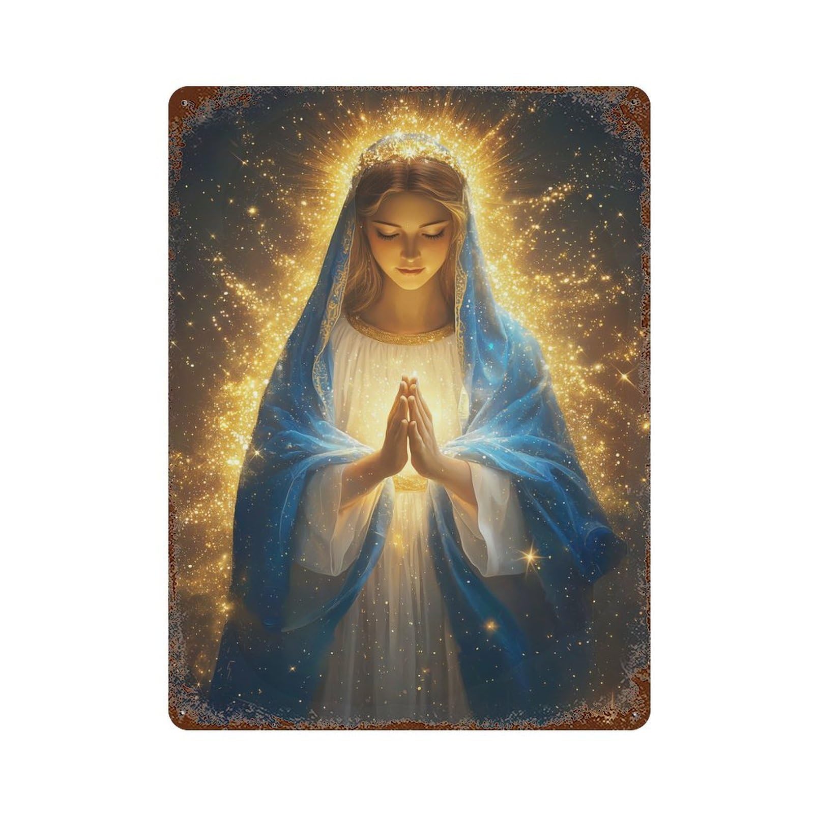 Rust Effect Virgin Mary Rusty Metal Tin Sign 15.7"x11.8", Old School Wall Decor for Pub, Kitchen And Man Cave Decor