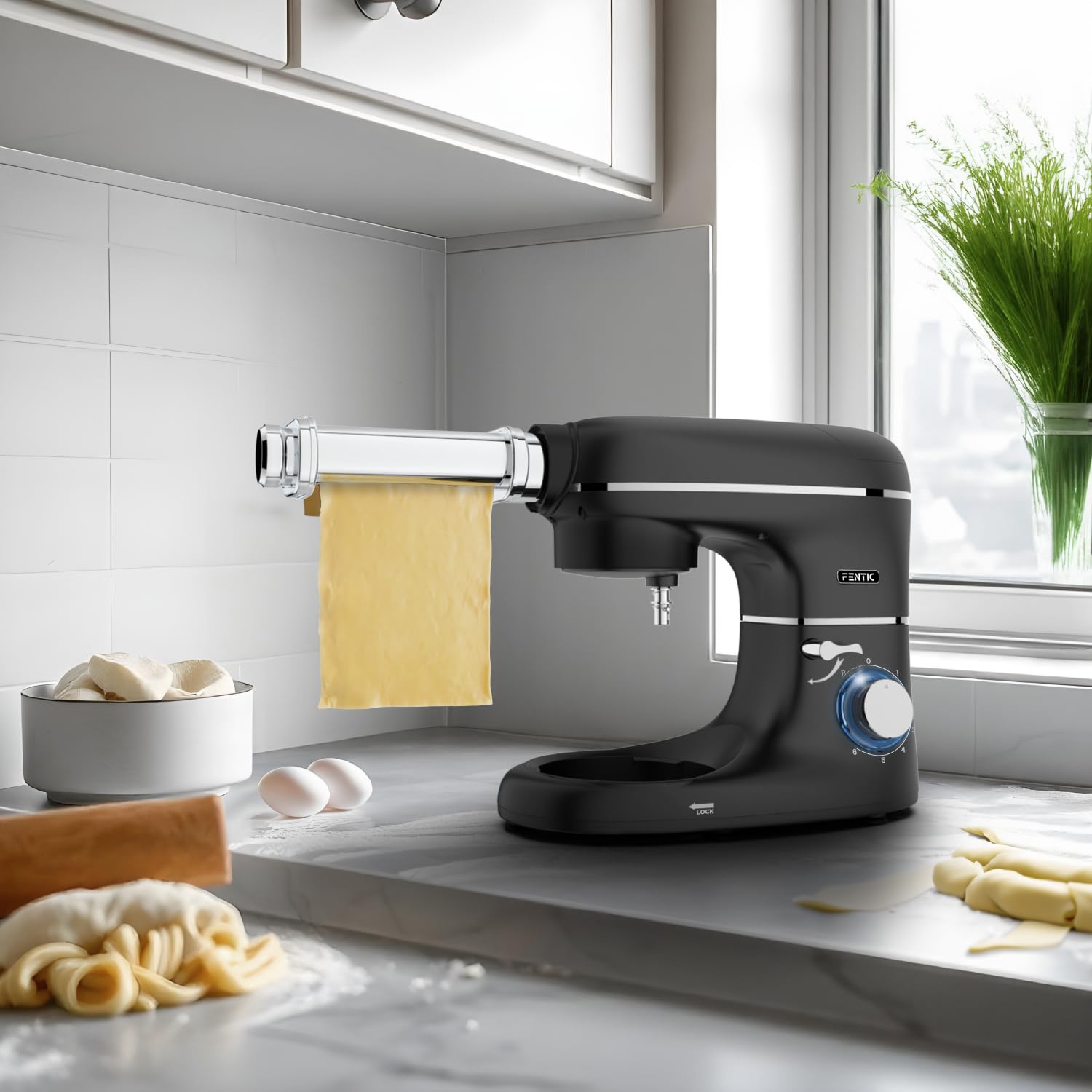 Impastatrice Planetaria con Macchina per la Pasta – 2000W – Robot da Cucina con Macchina per Pasta Fresca – Macchina Pasta - 6,2L Ciotola in Acciaio Inossidabile (Nero)