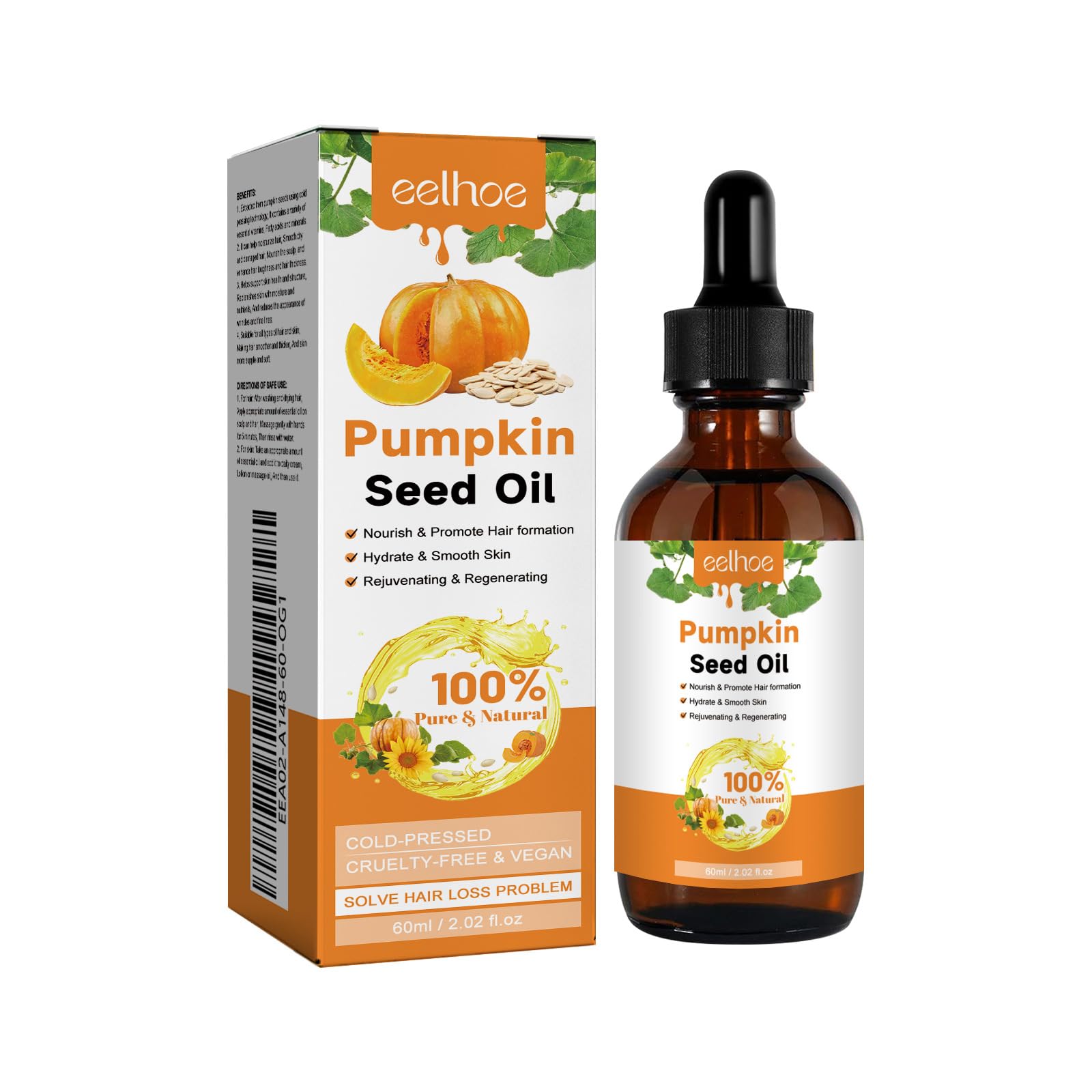 100% Pure Cold-Pressed Pumpkin Seed Oil for Hair Growth & Scalp Care – Unrefined, Rich in Zinc, Omega Fatty Acids & Antioxidants – Nourishes Scalp, Strengthens Hair, Reduces Shedding (2 fl oz)