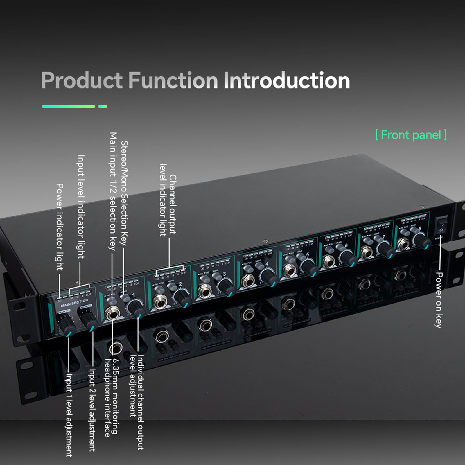 Fabater Amplificador de Auriculares, Amplificador de Audio Estéreo de 8 Canales, Distribuidor de Auriculares Estéreo Portátiles, Jacks 3.5 Mm y 6.35 Mm para Estudios de Grabación (EU)