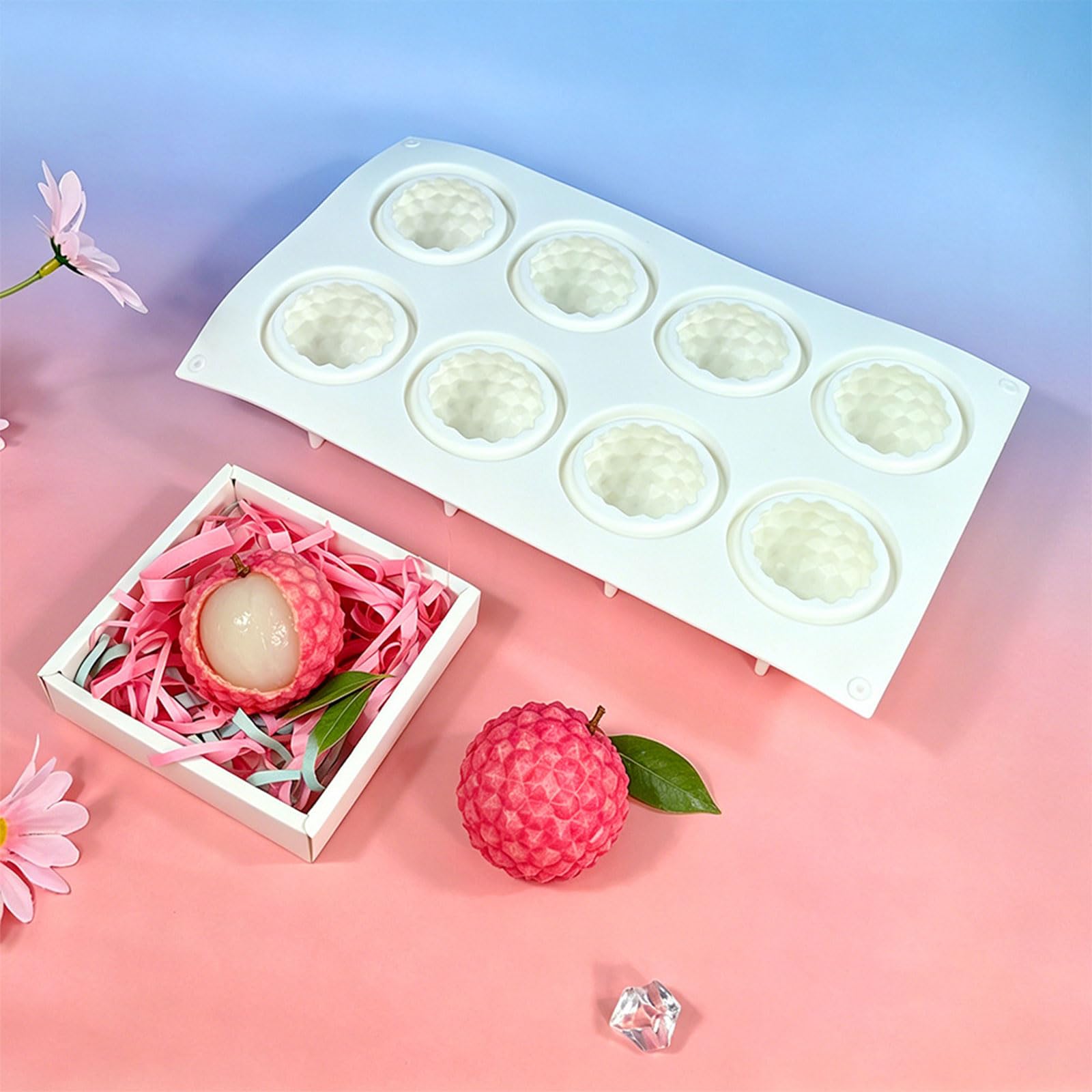 Moldes antiadherentes para tartas con forma de lichi con múltiples cavidades con silicona para presentaciones perfectas de postres, diseño de lichi