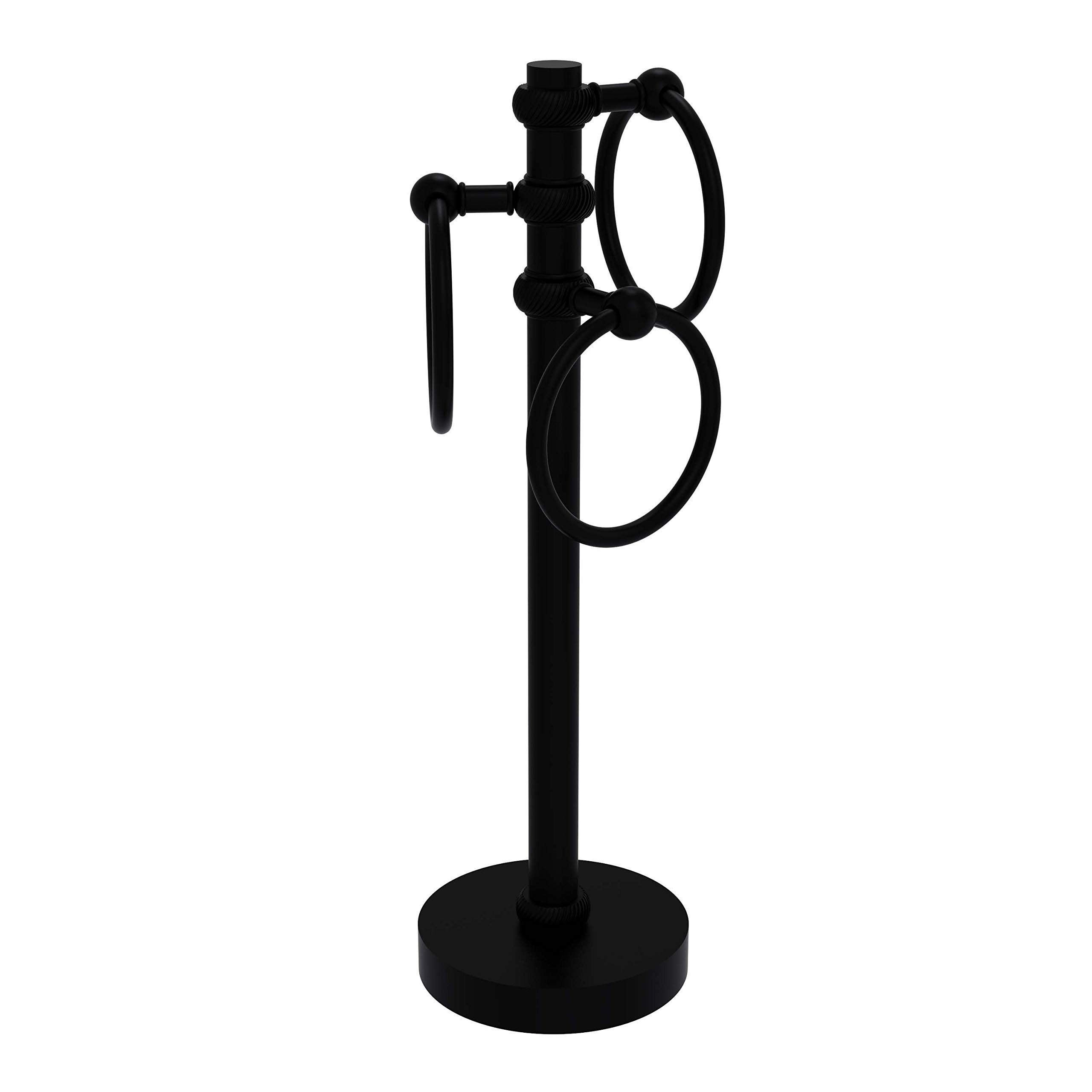 Allied Brass 983T Vanity Top 3 Ring Twisted Accents Guest Towel Holder, Matte Black