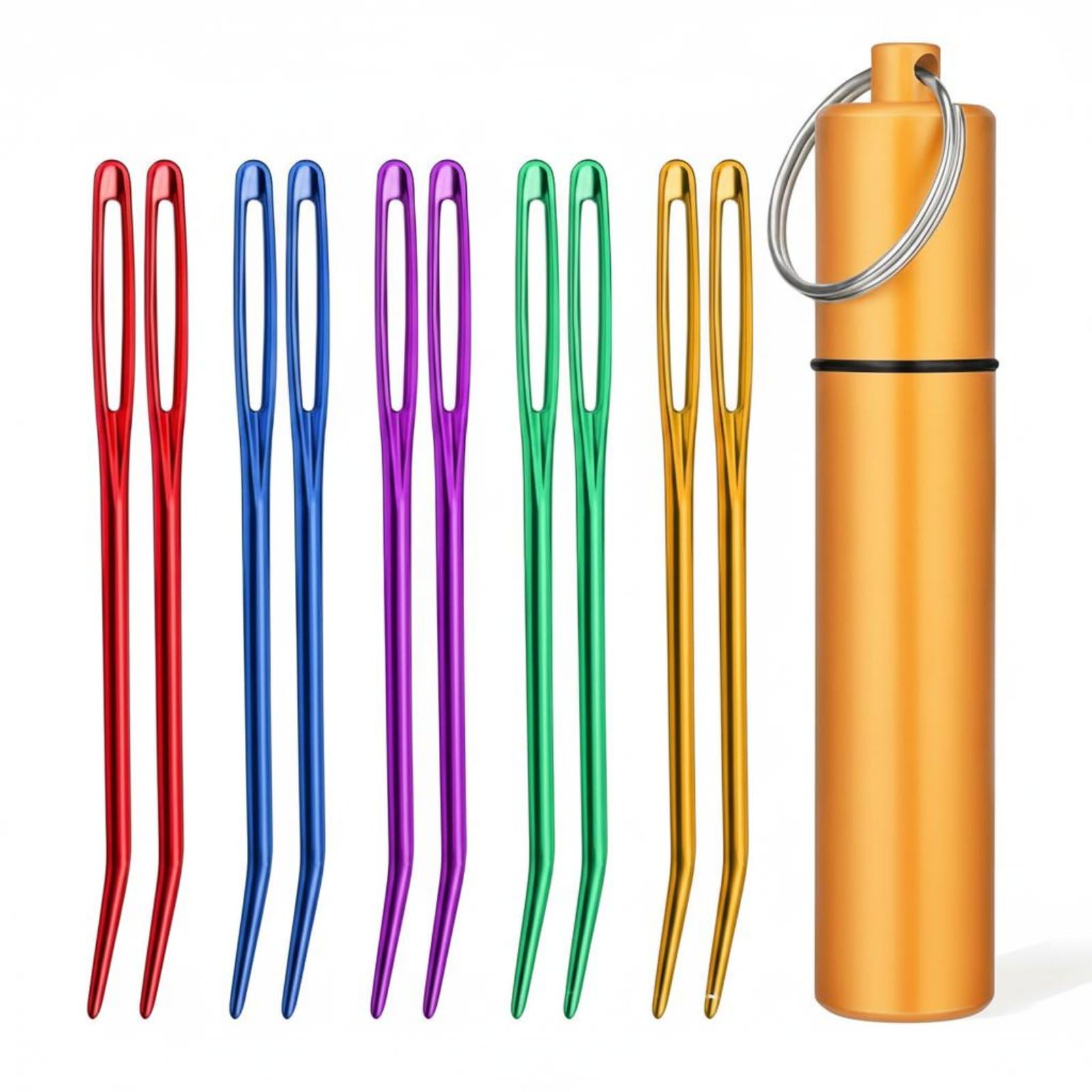 Bnf® 5 Pieces Lightweight Aluminum Bent Needle Easy to Thread Bent Yarn Needle Long-Lasting Aluminum Storage Tube Set Rust Resistant for Sweater Mending, K-image-46