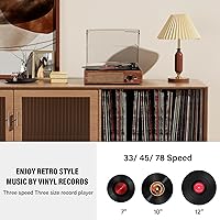 Vista 3 de Tocadiscos de vinilo con receptor Bluetooth integrado y 2 altavoces estéreo, 3 velocidades y 3 tamaños, tocadiscos retro portátil