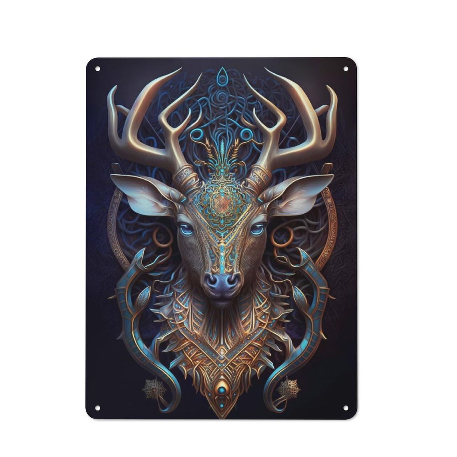 Farmhouse Rustic Metal Sign 40x30cm Featuring Mystical Cosmic Deer, Farmhouse Wall Decor for Dining Room, Cafe, Entryway Or Family Room