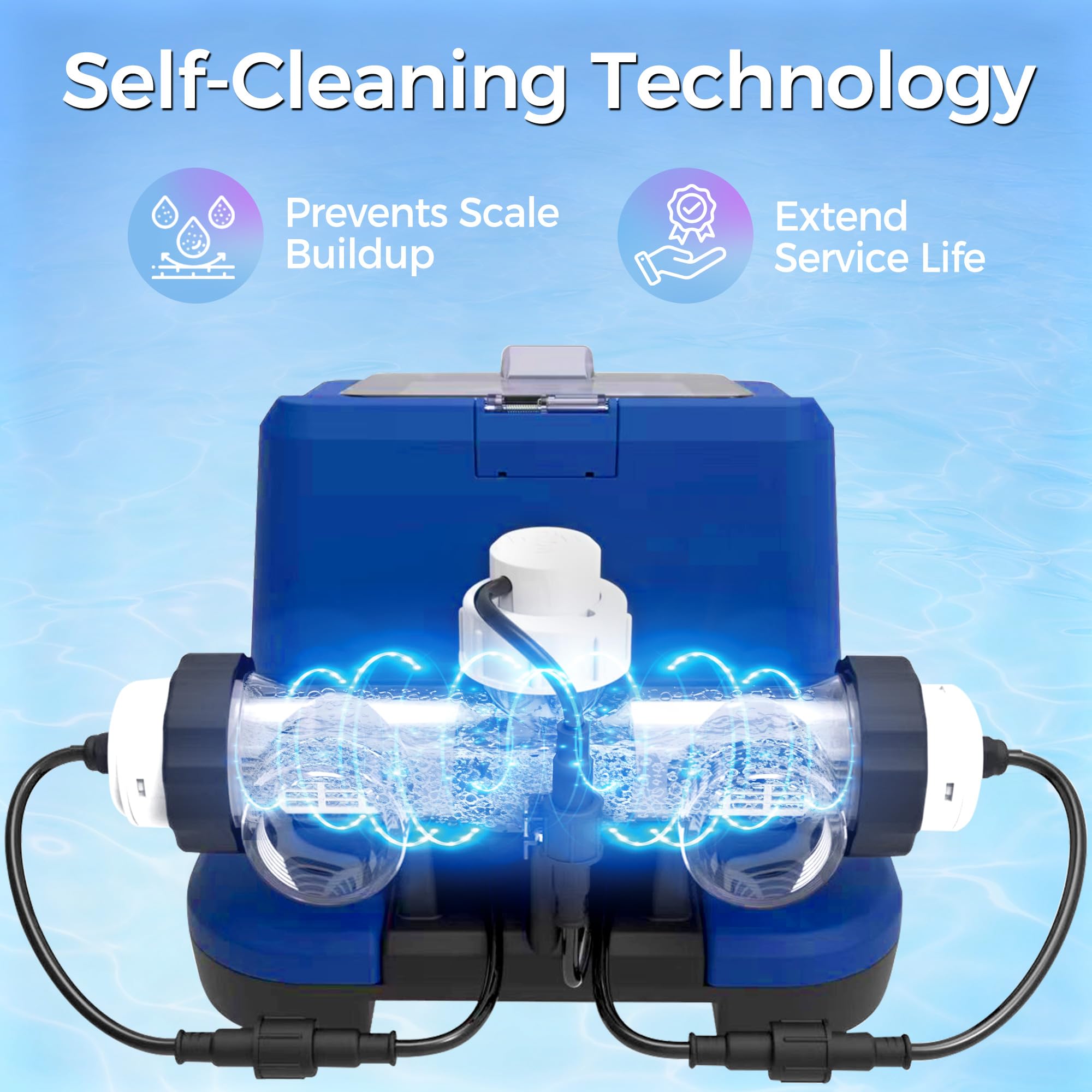 Clorador de agua salada para piscina sobre el suelo, generador inteligente de cloro salado con temporizador, autolimpieza y alertas de temperatura y nivel de sal, piscinas de hasta 20,000