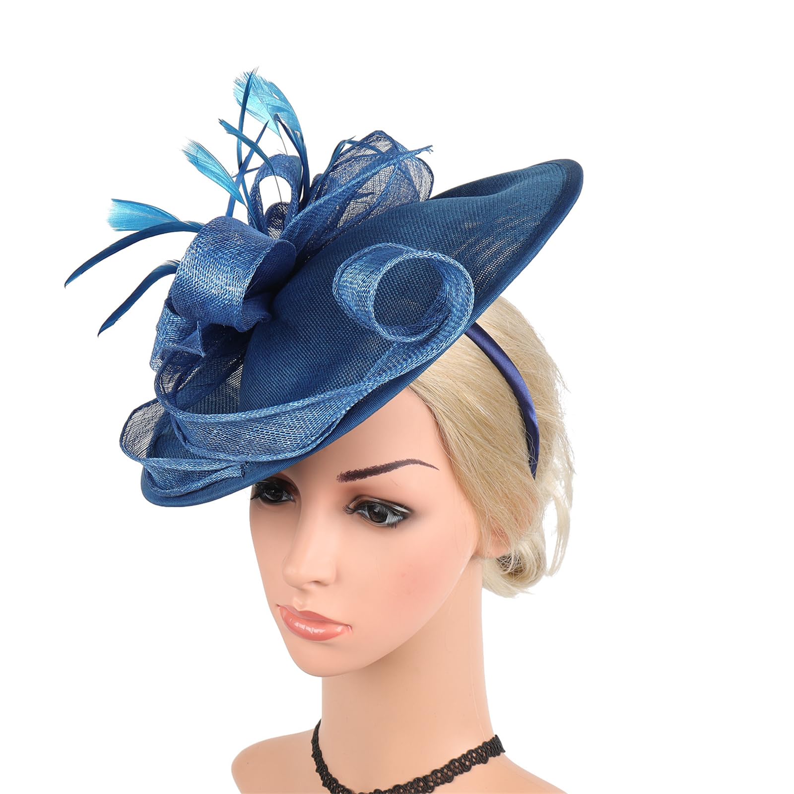 Tocado Sinamay de inspiración vintage con diadema ajustable y plumas, adorno para el pelo para bodas, eventos Derby, elegante sombrero de malla para fiestas de boda