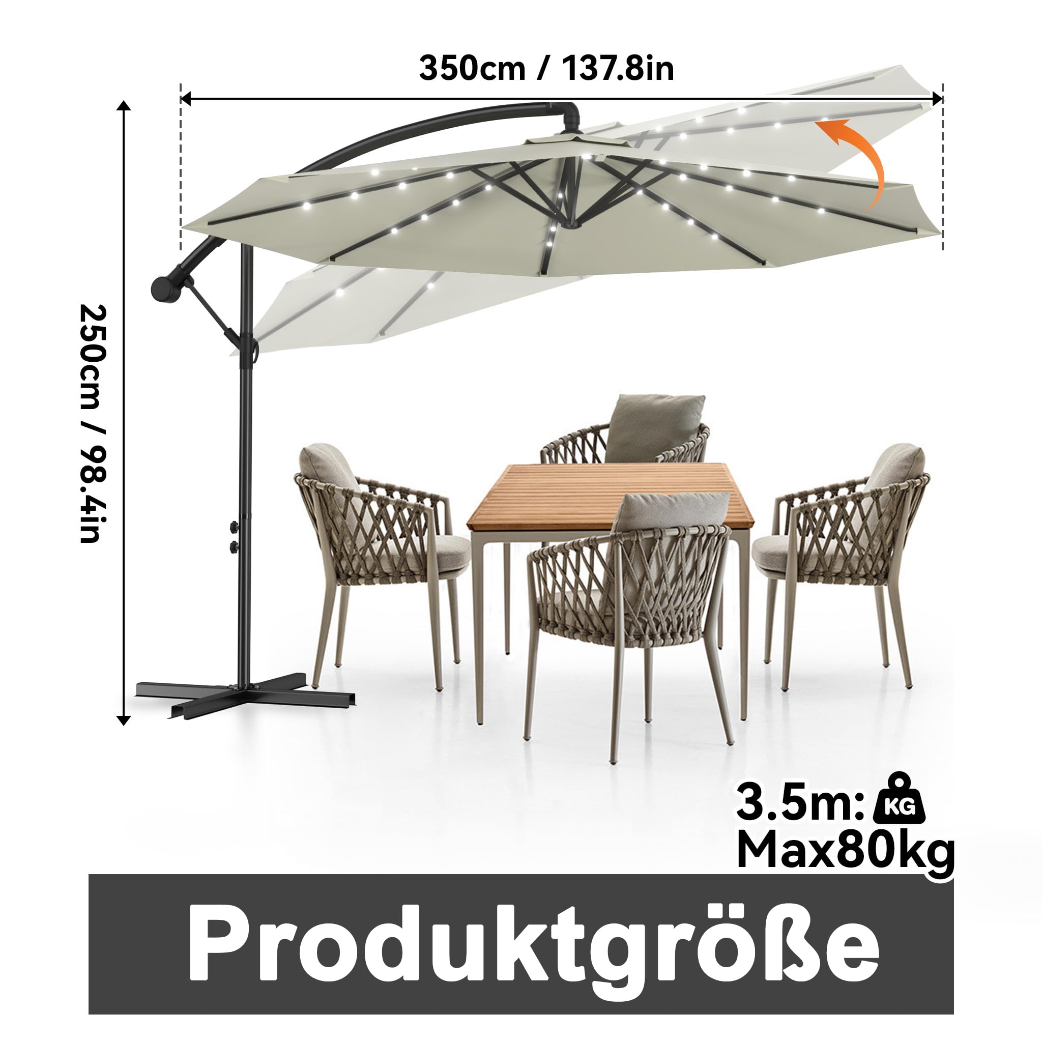 Aufun Parasole aluminiowe 300cm/350cm z korbą ochrona UV 40+ balkonowy parasol ogrodowy z regulacją wysokości