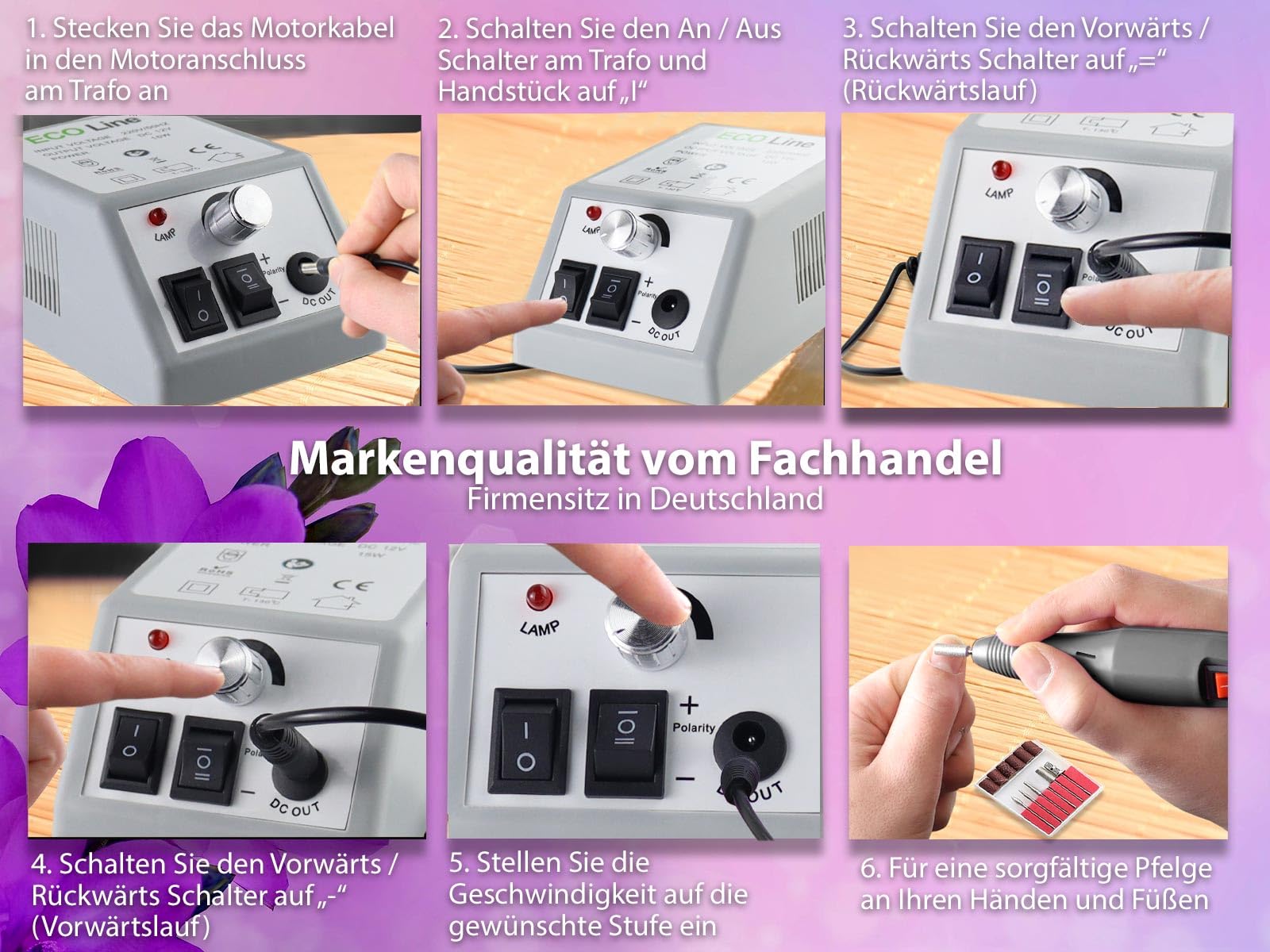 Elektrische Nagelfeile mit 10 Aufsätzen Fußpflegegerät Maniküre Pediküre | Fräser Nagelfräser Schleifgeräte Set Diamantschleifer Fußpflege Set zur Nagelpflege für Hände & Füße