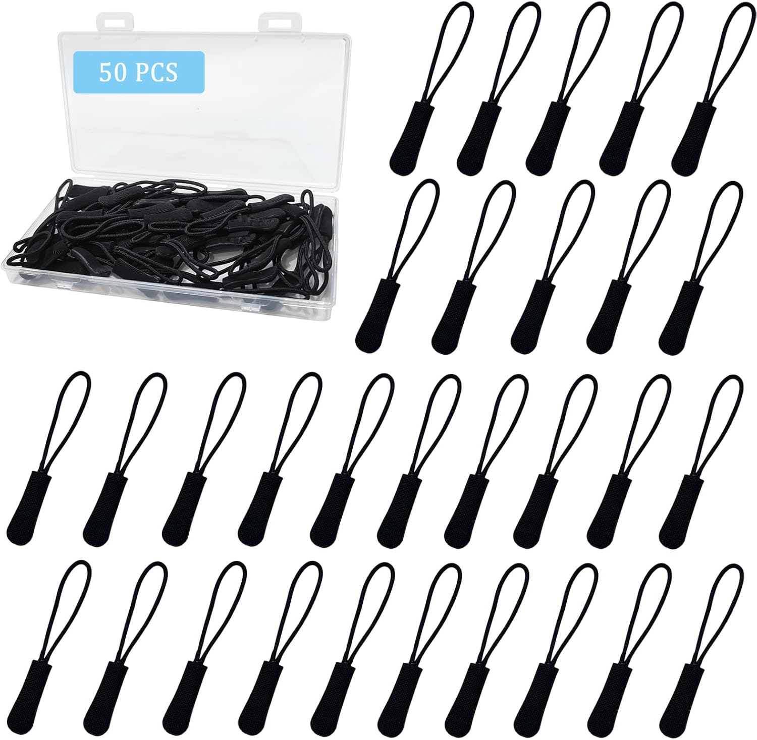 50Pcs Zipper Pulls Replacement, Black Fix Zipper Pull Cord