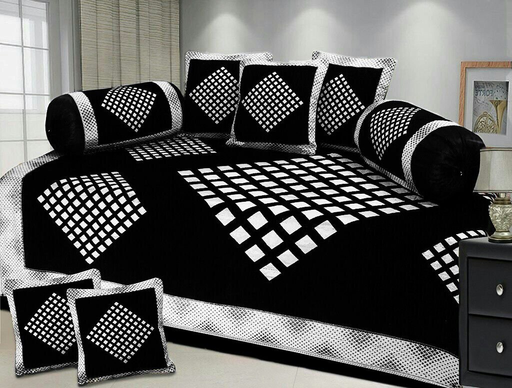 Ab Home Decor Black Chenille diwan Set of 8 Pieces-image-6