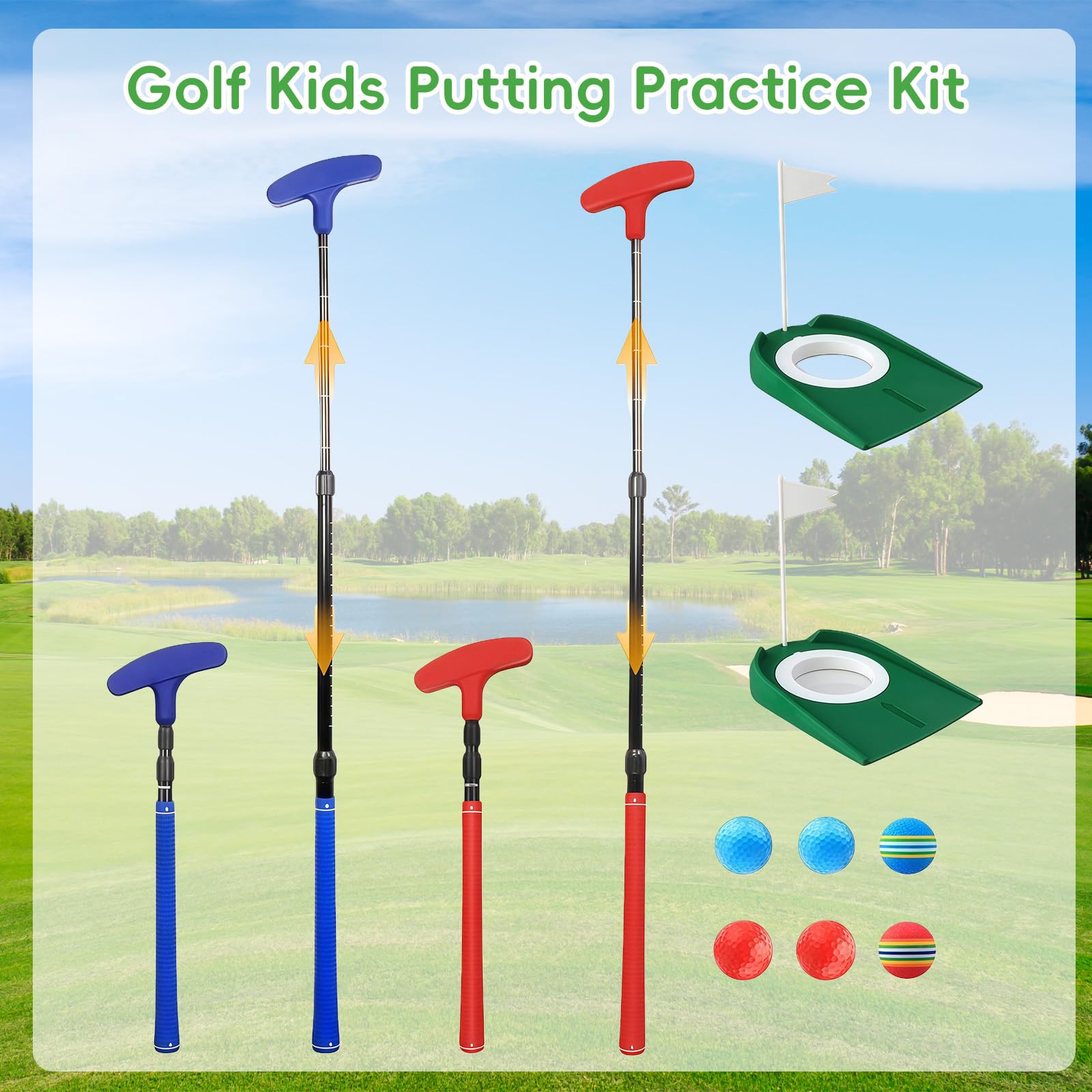 Flintronic Golf-Putter für Jugendliche und Erwachsene, Länge Golf Schläger mit Golfbällen, Putt Style Zwei-Wege-Kopf Tragbarer Abnehmbares Golfschläger für Wohnzimmer Office