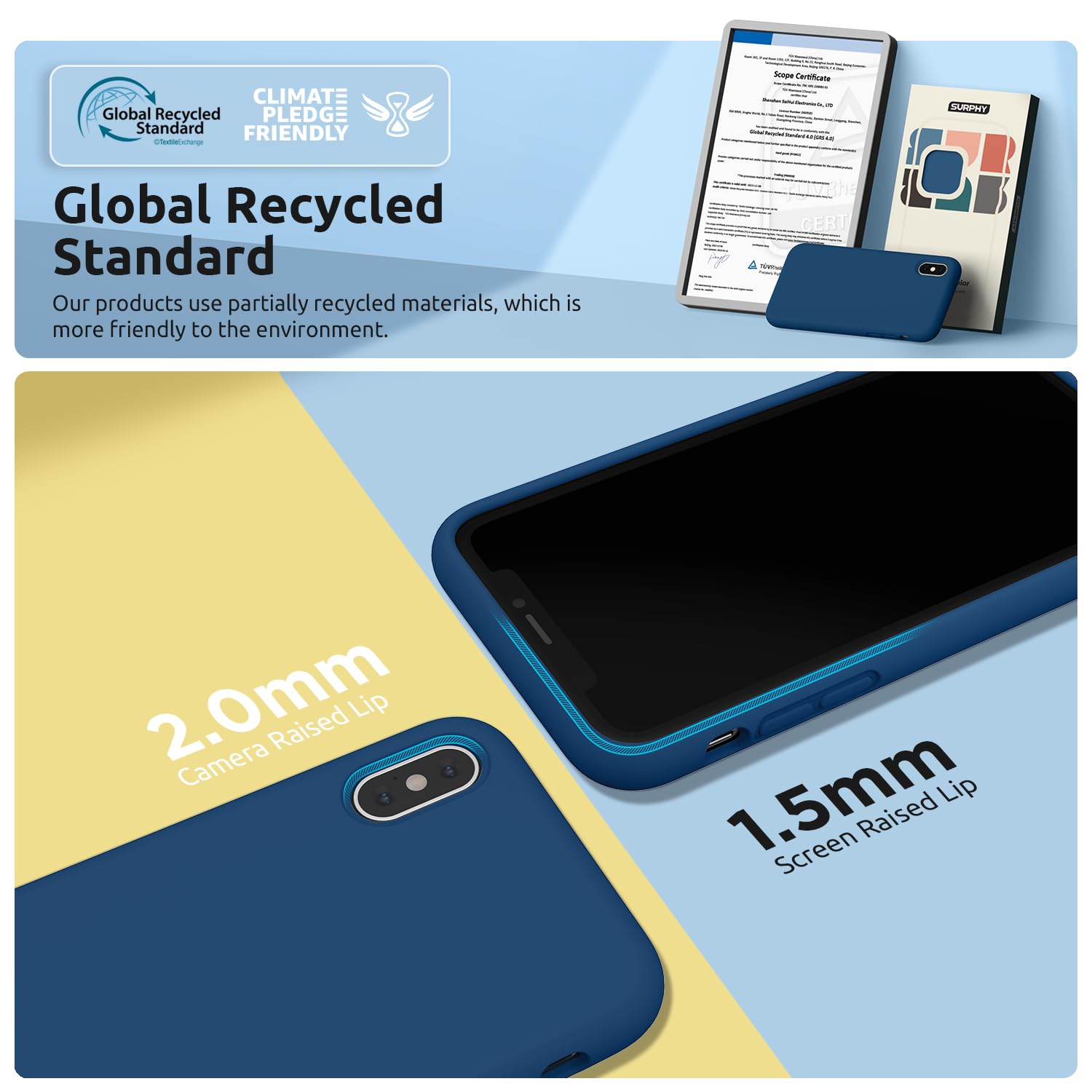 SURPHY Cover Compatibile con iPhone XS, Cover Compatibile con iPhone X, Custodia per iPhone X XS Silicone Cover Antiurto con Fodera in Microfibra Full Body Case per iPhoneX XS 5.8", Blu Orizzonte