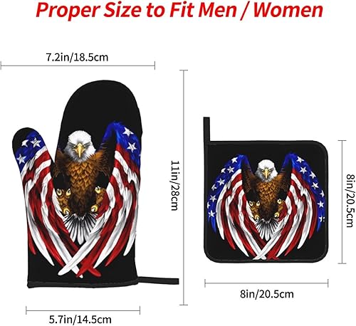 Miniatura 4 de Juego de manoplas de horno y soportes para ollas con diseño de águila patriótica con bandera de Estados Unidos, alta resistencia al calor,