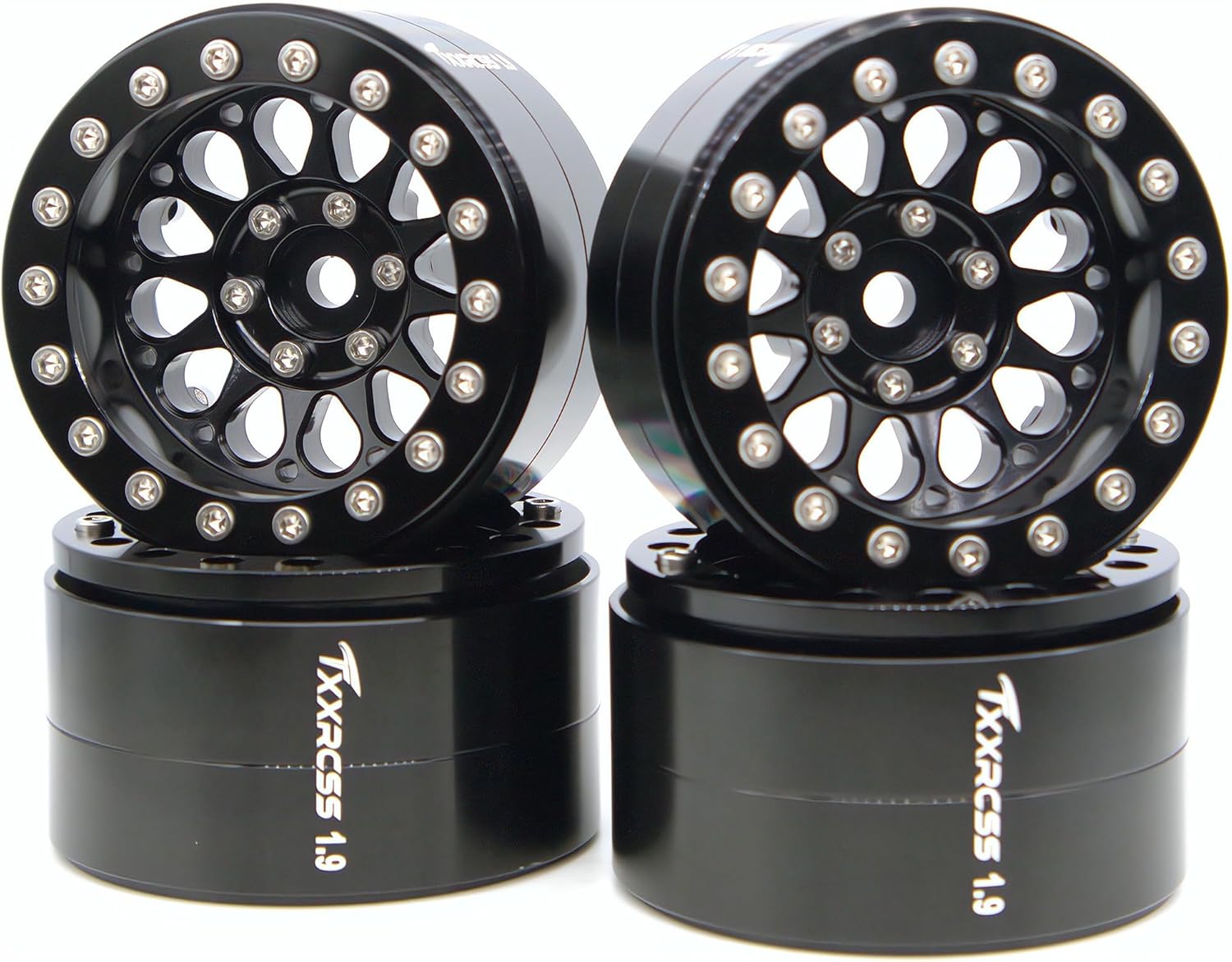 RC 1.9 Inch Beadlock Wheels Negative Offsets 8mm Rims Hex 12mm Aluminum Wheel for TRX4 TRX6 SCX10 Gen8 1/10 RC Crawler Remote Control Car Upgrades Accessories 4PCS (Black))