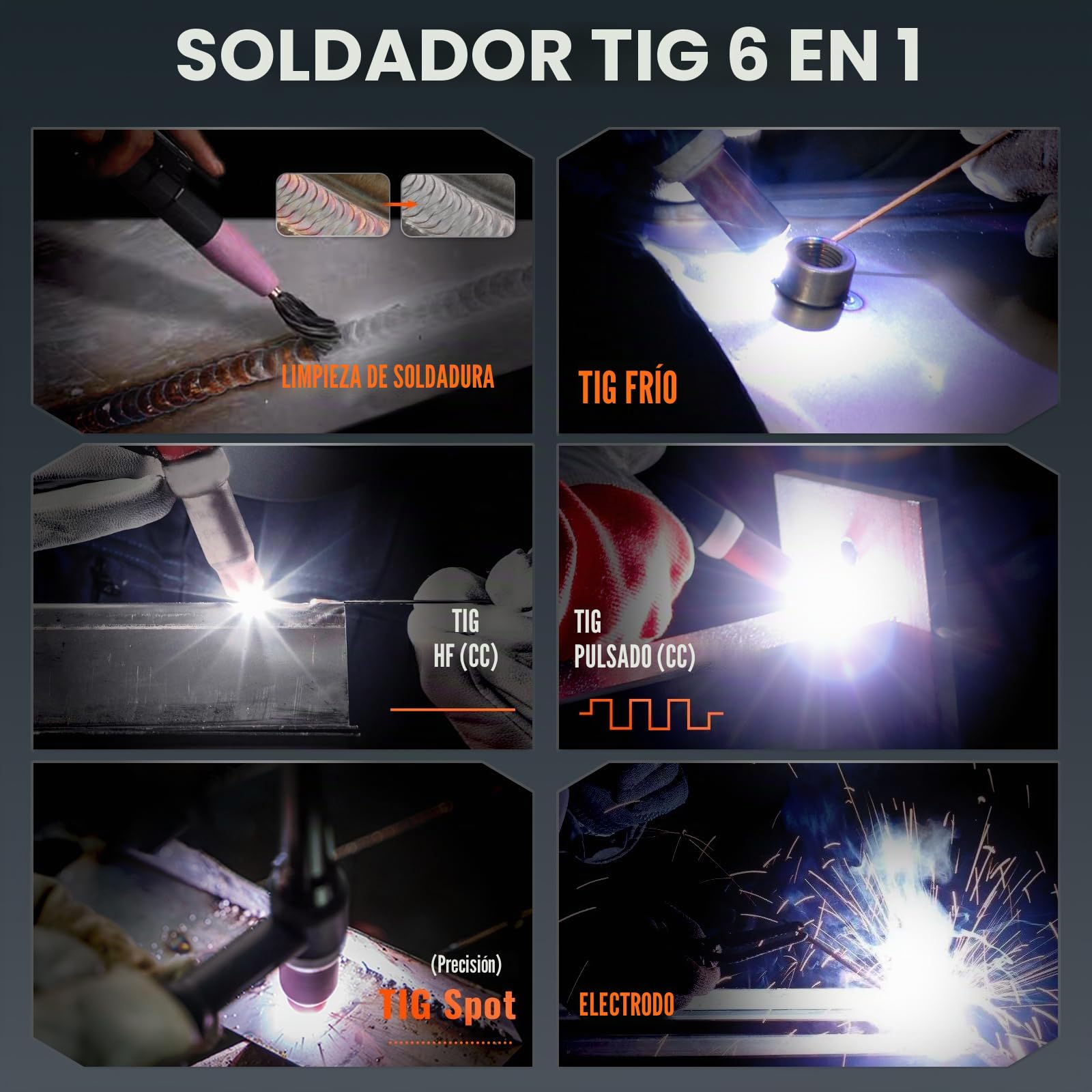 HITBOX Estación de Soldadura TIG 200A 230 V 6 en 1, Arranque HF, MMA/TIG/Pulse/Limpieza TIG/Punto/2T/4T, Con Pedal de Control y Casco de Soldadura (TIG200PRO)