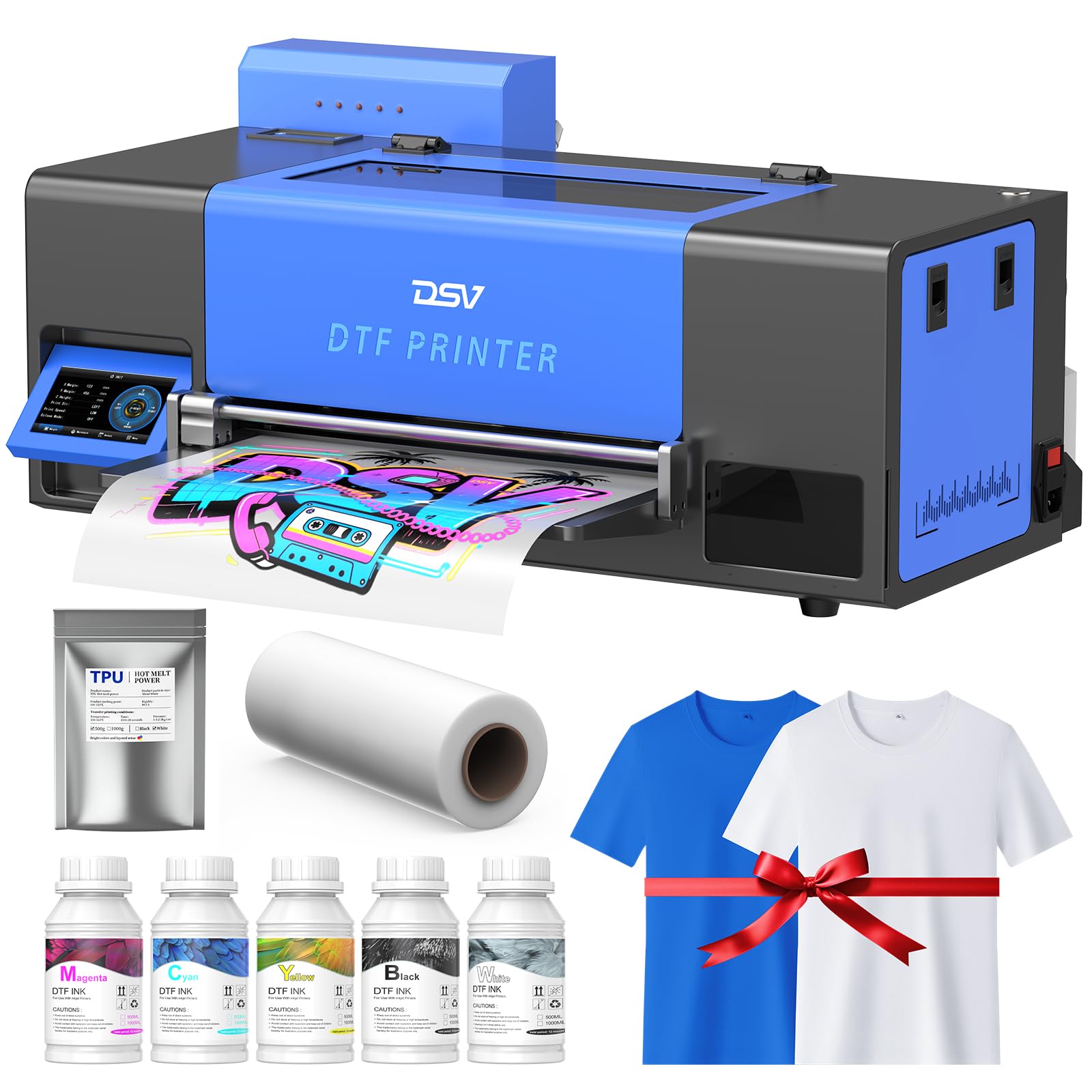 DSV A3 F1080 DTF Printer (XP600 Gen2)-24/7 Auto-Maintenance&amp;Printhead with Moisturizing Fluid, Anti-Clog, 2X Speed vs L1800/R1390,White Ink Circulation,2-Year Ink (Blue, Printer)