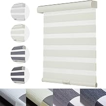 Persilux Cordless Zebra Blinds for Windows with Jacquard Pattern Insulated Roller Shades Light Filtering Sheer Window Shades for Home, Office and Door 34" W x 72" H, Cream