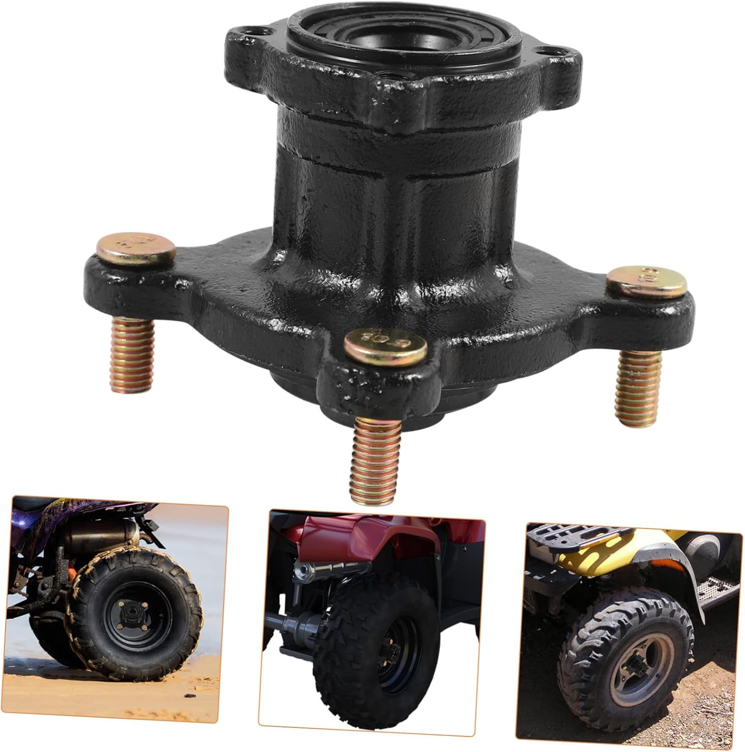 Gatuida 110cc Atv Front Wheel Hub Disc Brake and Bolt Pattern Compatible for Go Kart and Vehicle Sleek Black Design Stable Tire Fit for Optimal Driving Experience