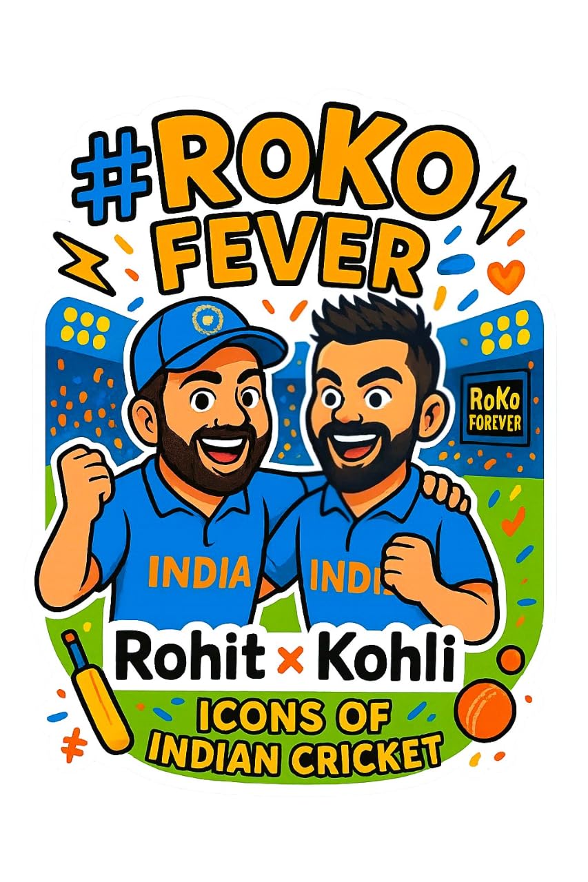 hello miniworld roko fever fridge magnet – sparkle effect print with matte lamination | 6mm mdf backing & round magnet | rohit × kohli cricket icons souvenir