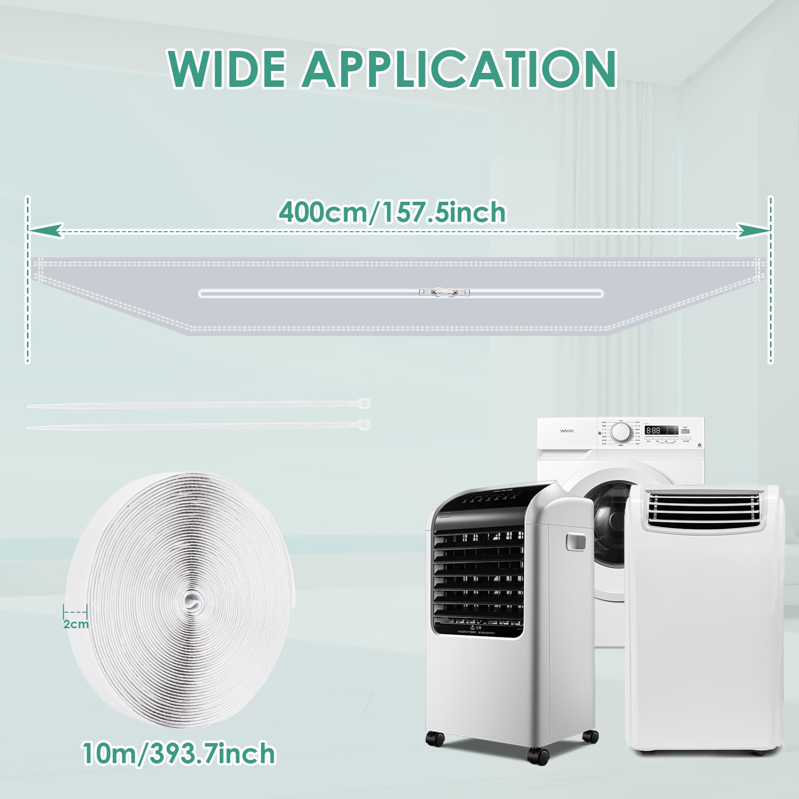 Guarnizione per finestre Ninonly da 400 cm per condizionatori portatili,asciugatrici e asciugatrici a ventilazione;guarnizione efficace per finestre, lucernari e finestre scorrevoli per condizionatori